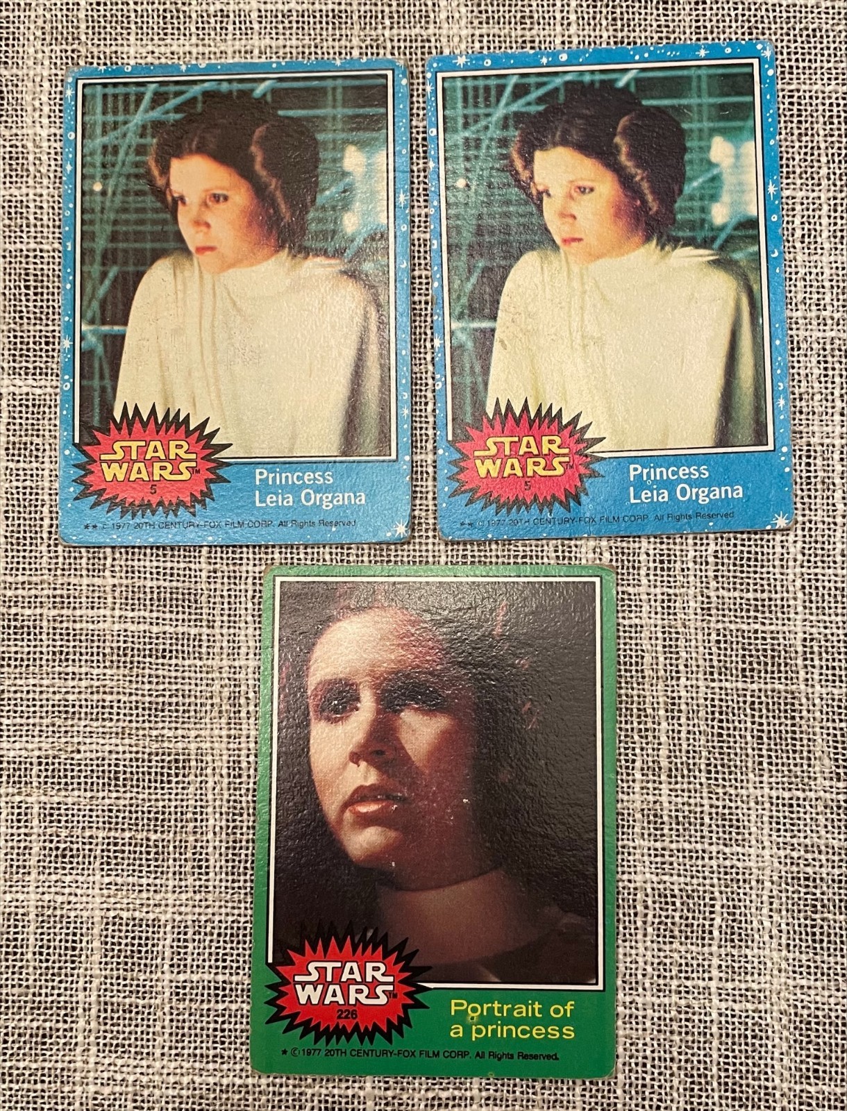 1977 Topps Star Wars #5 and #226 Princess Leia Organa Rookie Card Series 1 Blue