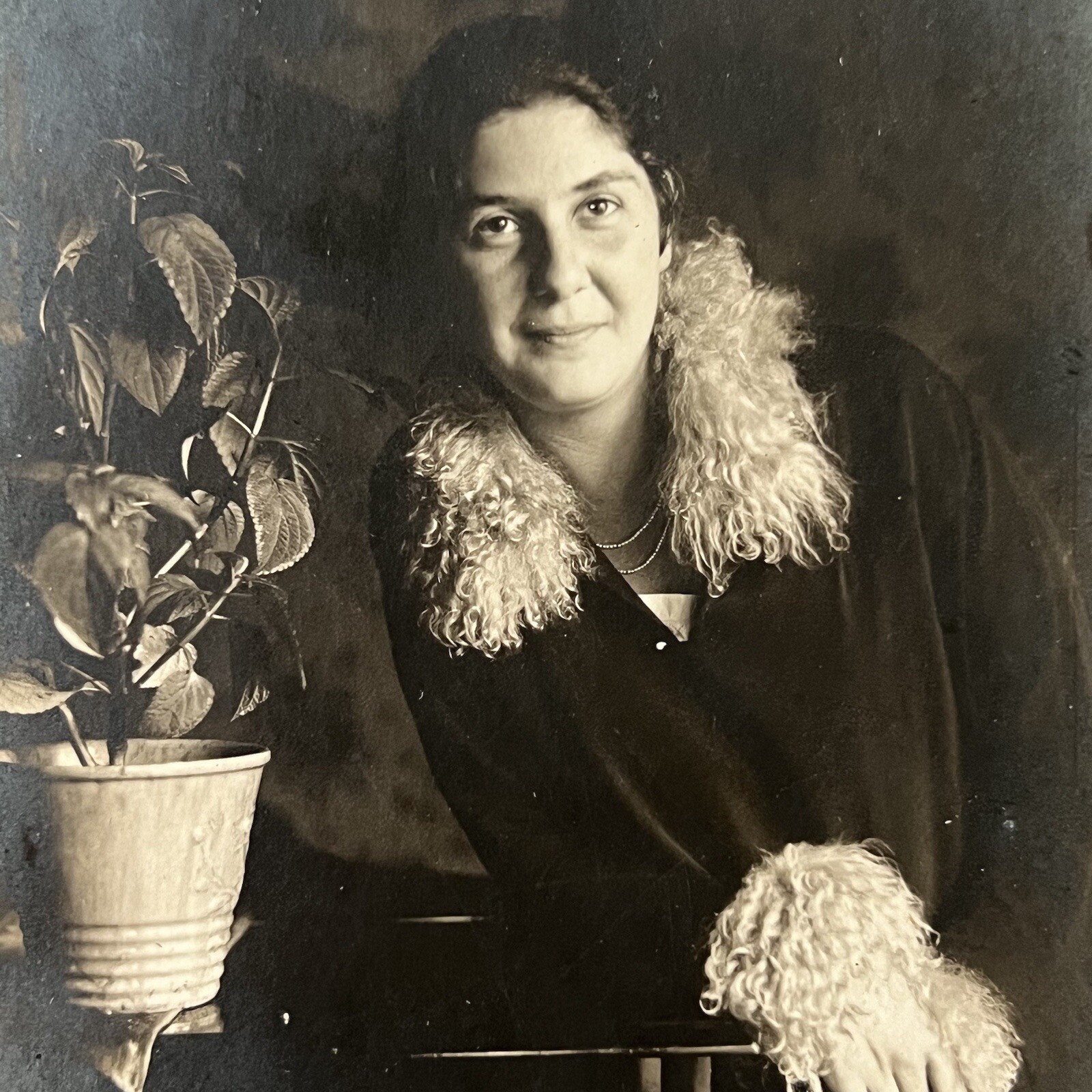 Antique Gelatin Silver Photograph Lovely Beautiful Young Woman Flapper Plant