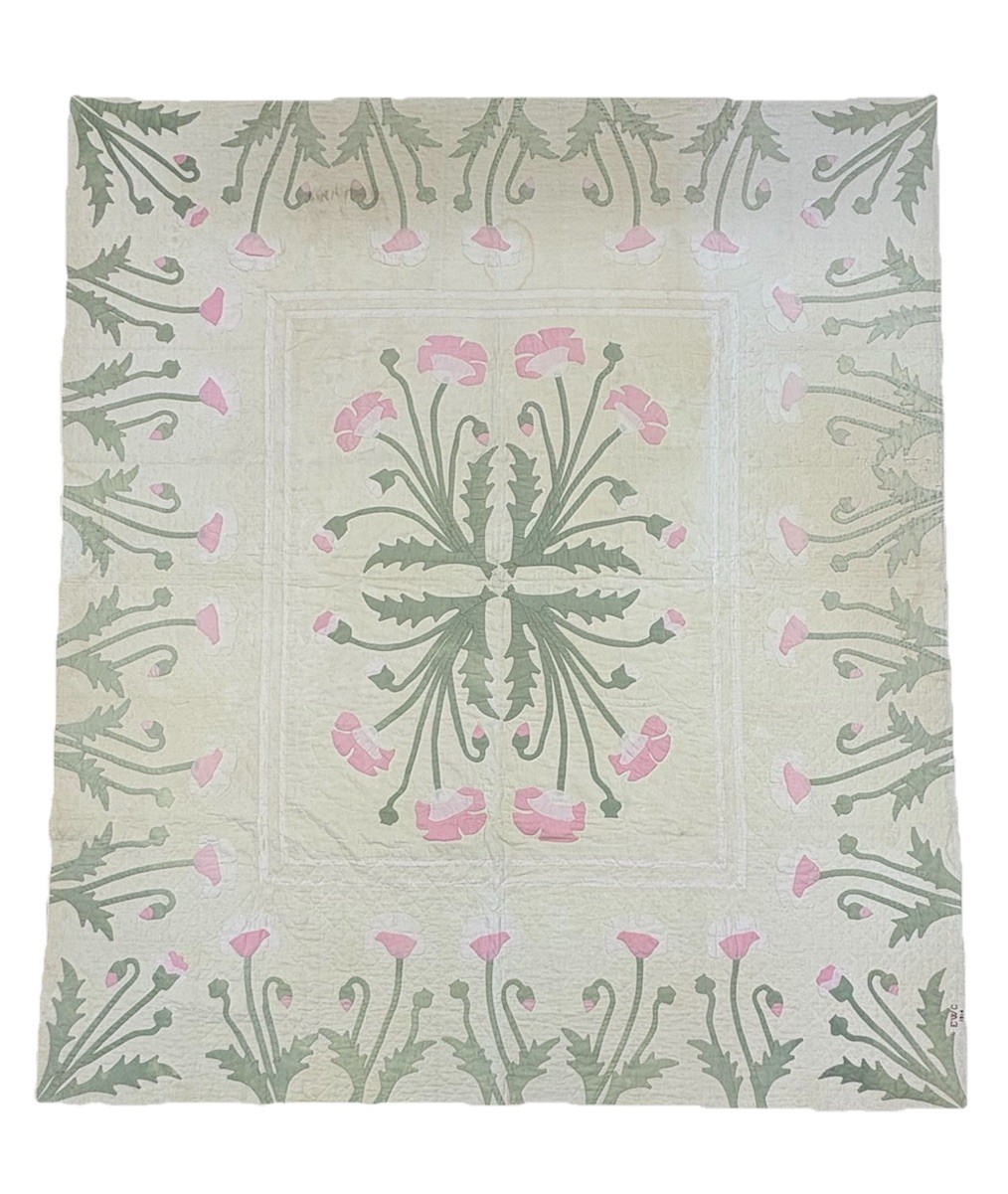 1914 - ANTIQUE  Hand Appliqued May Tulips Quilt -  Marie Webster Design Cotton