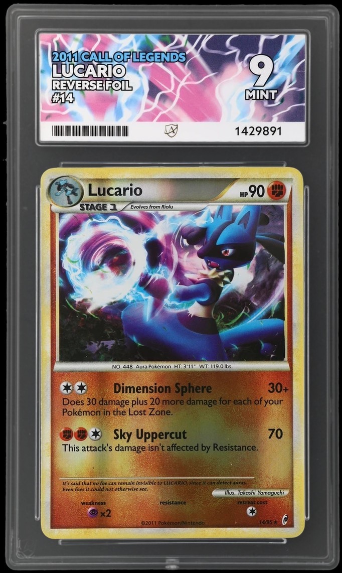 Lucario 14/95 Call of Legends Reverse Holo 2011 Pokemon Card Graded Mint ACE 9
