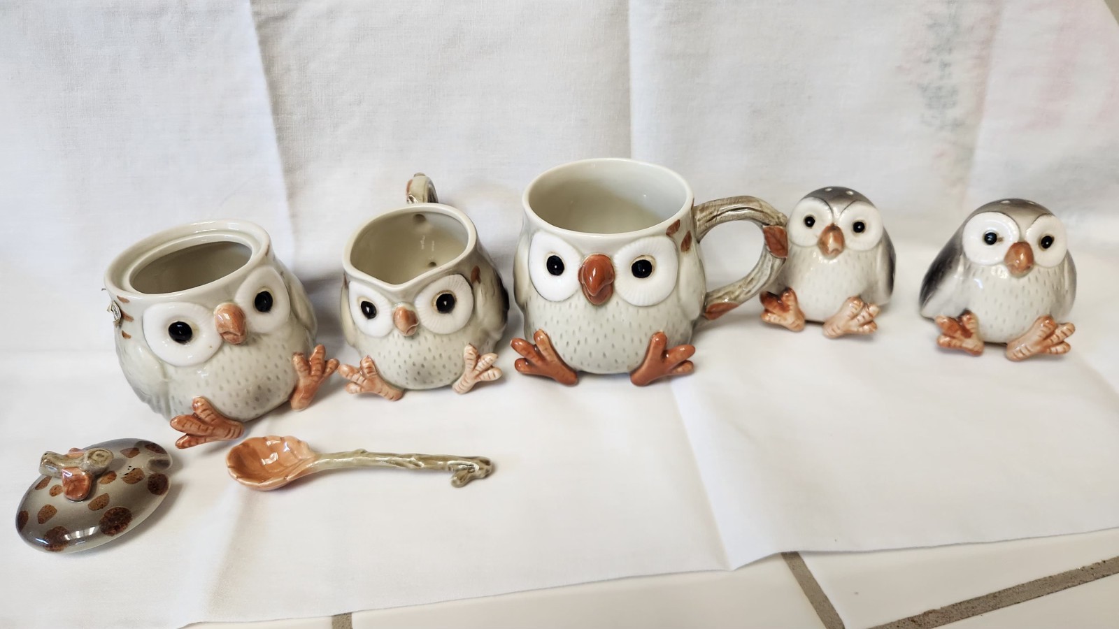 Vintage Fitz And Floyd Spotted Owl Tea Set Collection. Japan