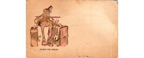 1910s Traveling Salesman Postcard: Itinerant Commerce Loaded for Orders