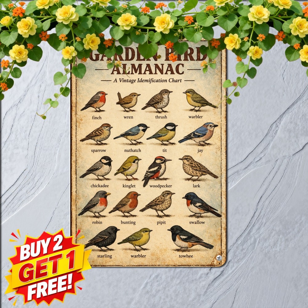 Backyard Bird Identification Chart Metal Sign Vintage Science Decor Plaque