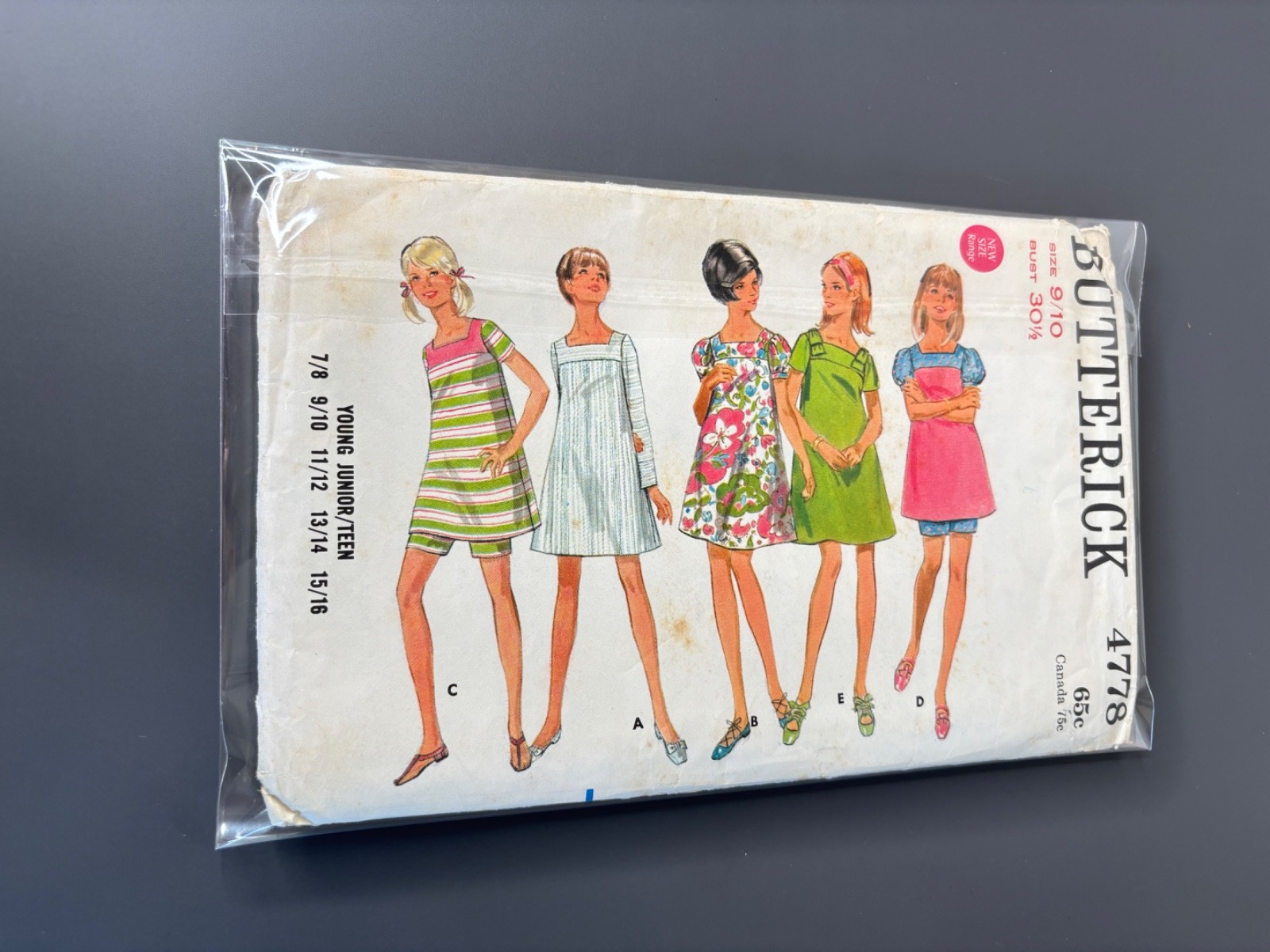 vintage Butterick 4778 sewing pattern 60s 70s tent dress quant  juniors 9/10