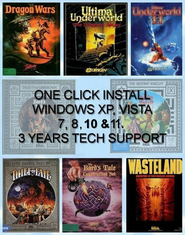 BARD'S TALE 1 2 3, WASTELAND, ULTIMA UNDERWORLD Windows 11 10 8 7  XP