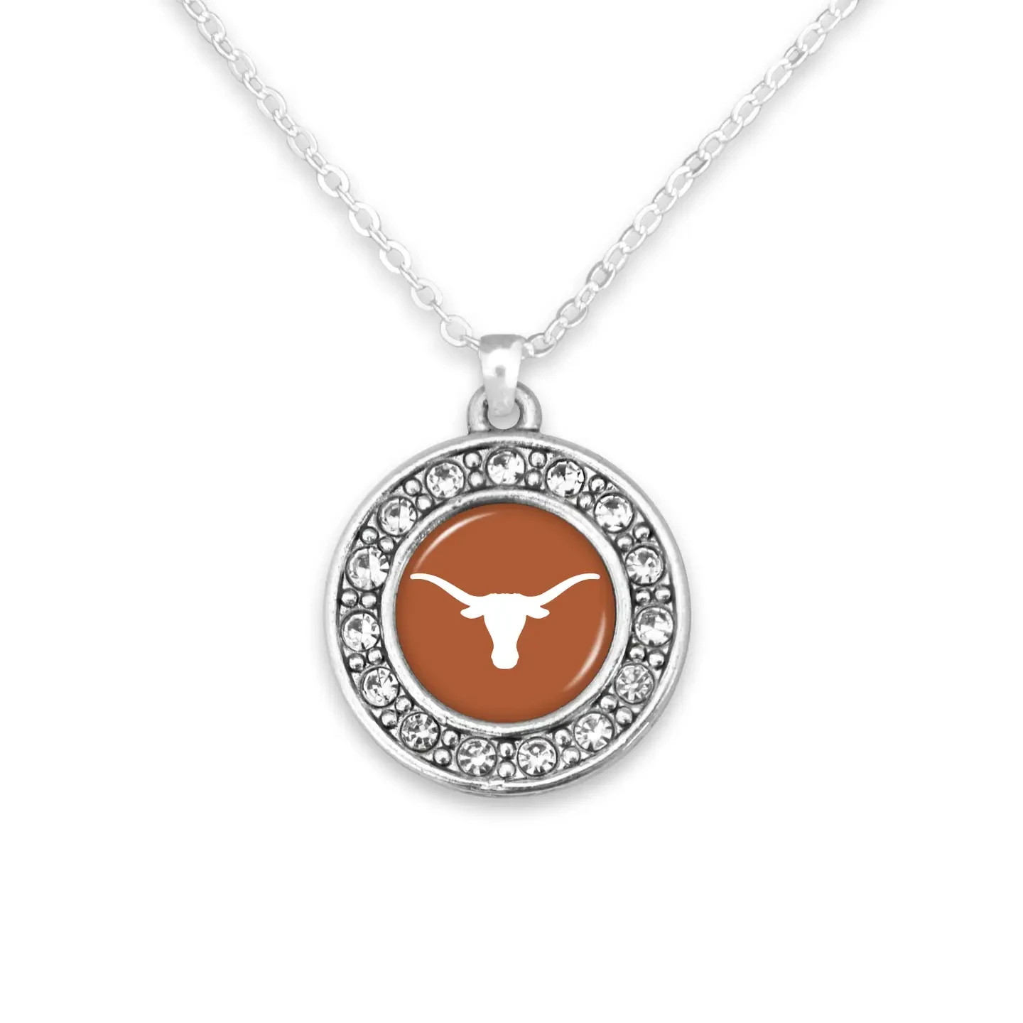 Texas Longhorns, Licensed University Emblem Abby Girl Necklace, silver plated