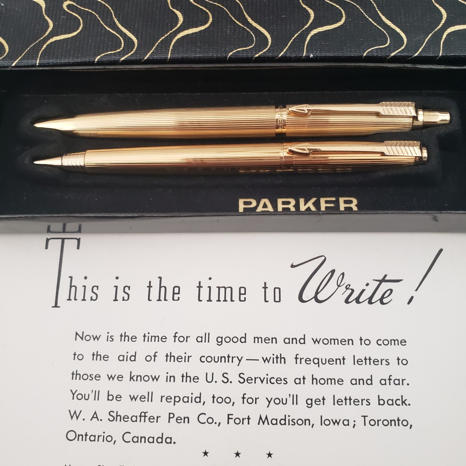 1960's Parker Gold Plate Jotter Ballpoint Pen & Pencil Set Original Box included