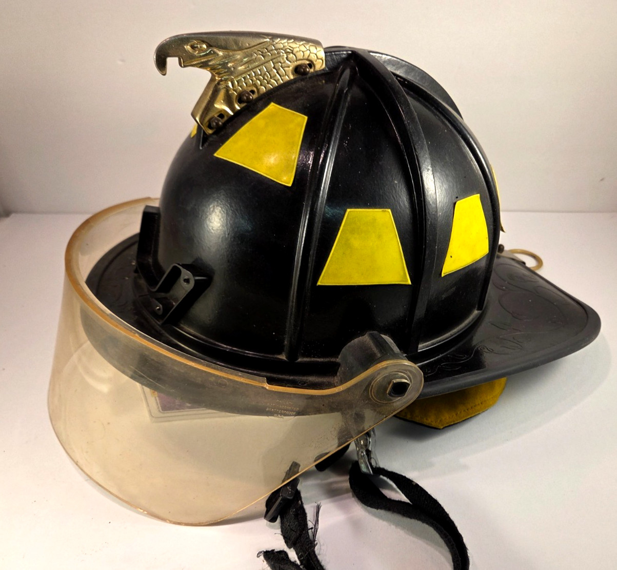 Morning Pride Fire Helmet With Golden Eagle and Visor Shield vintage used