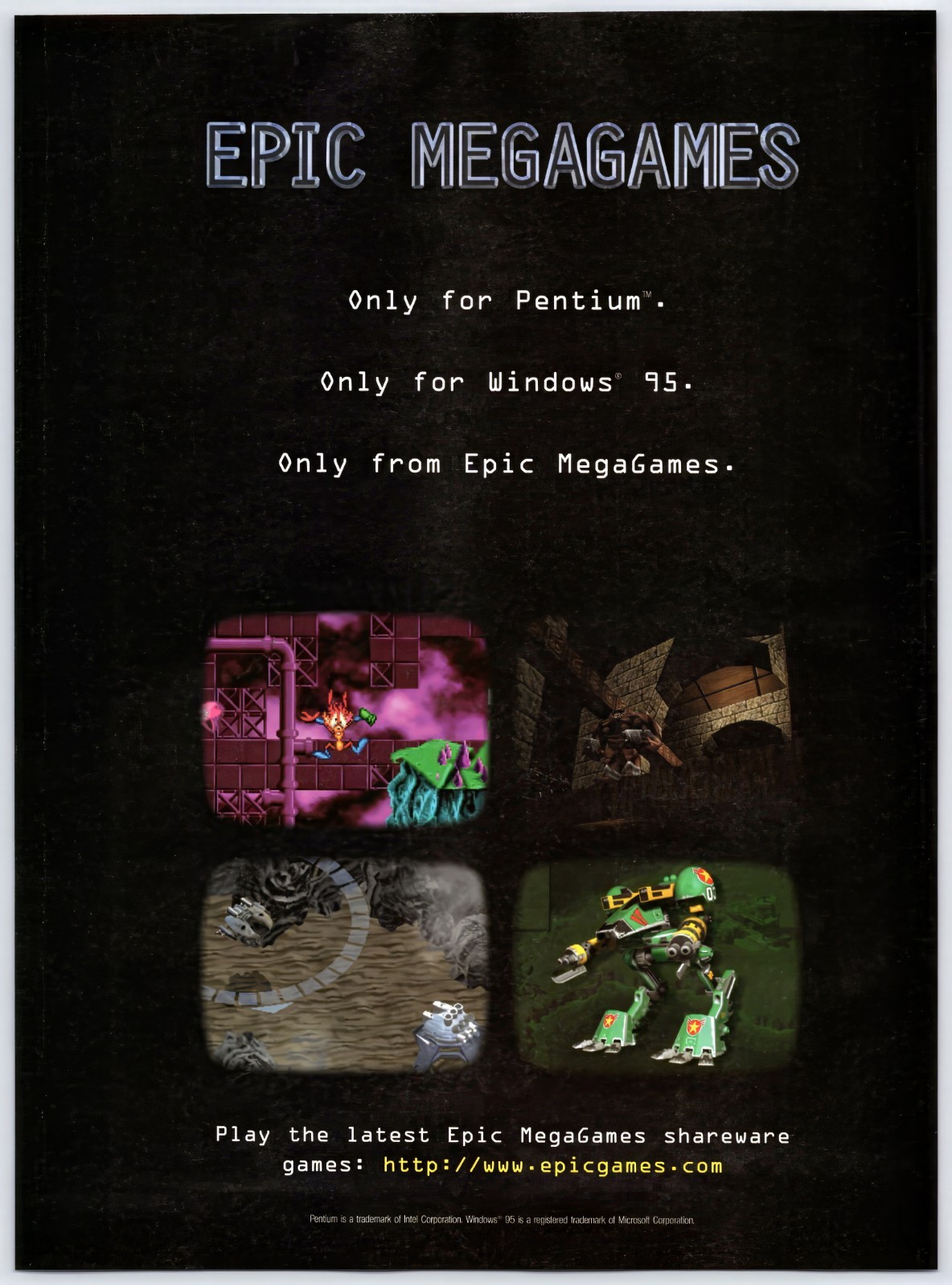 Epic MegaGames - PC Games Unreal - Vintage Original Print Ad/Poster Promo 1996