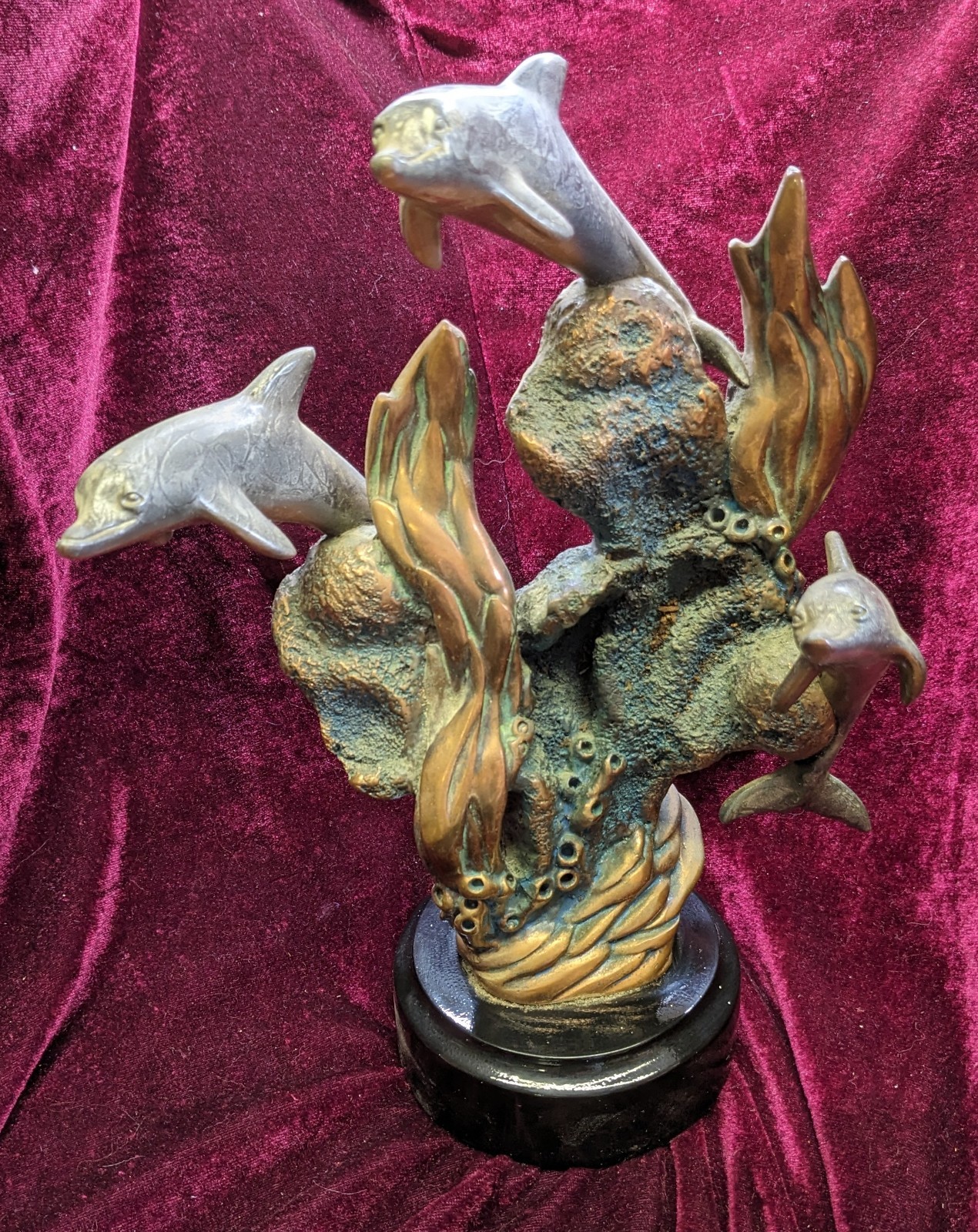 DONJO 3 Dolphin Sculpture Figurine Statue Art Sculpture Copper Fill SIGNED 2000