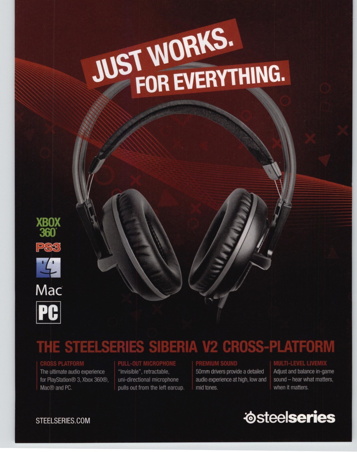 2013 Steelseries Siberia V2 Cross Platform Gaming Headset Magazine Print Ad 