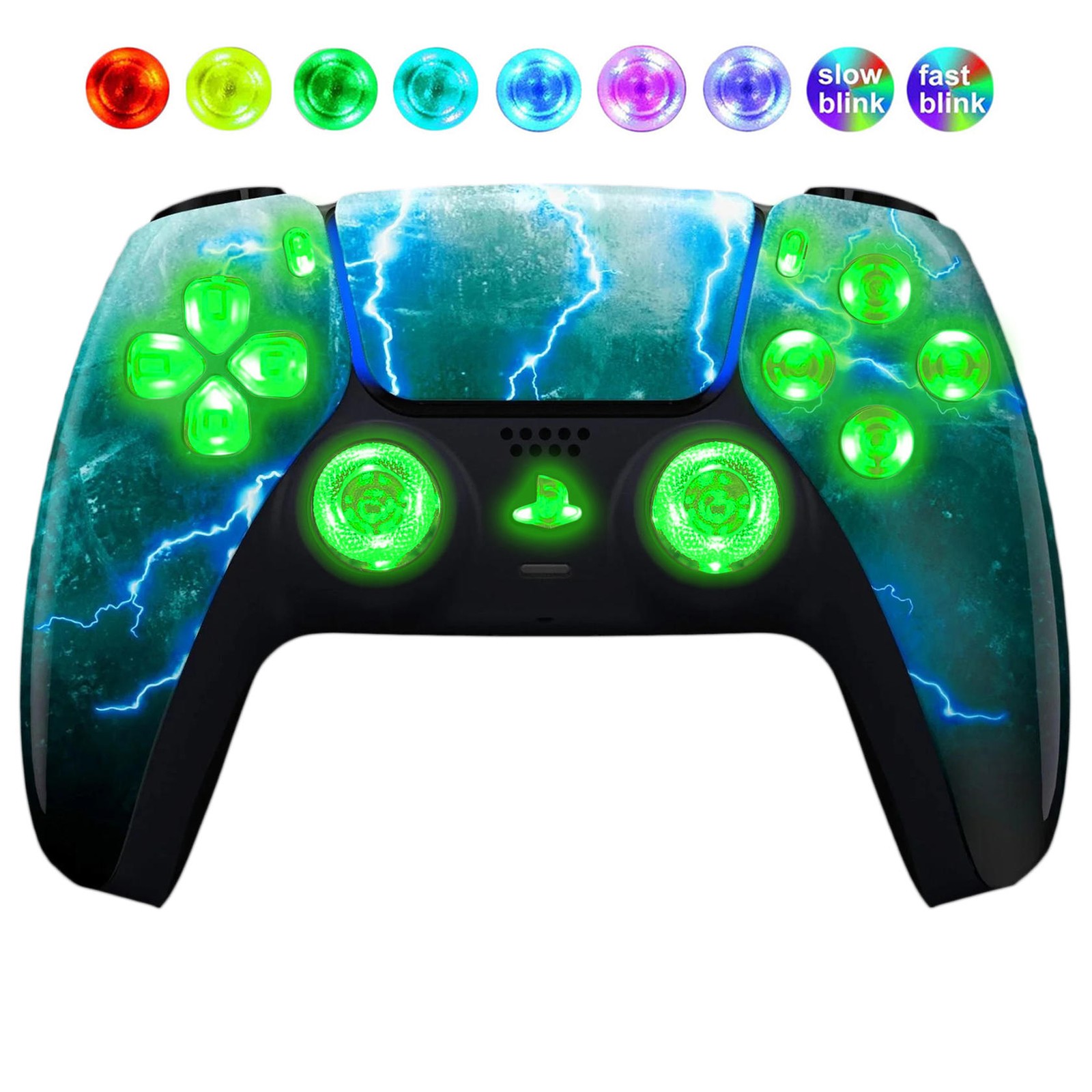 Green Storm Silent Modz LED Light Buttons Wireless Custom Controller for PS5