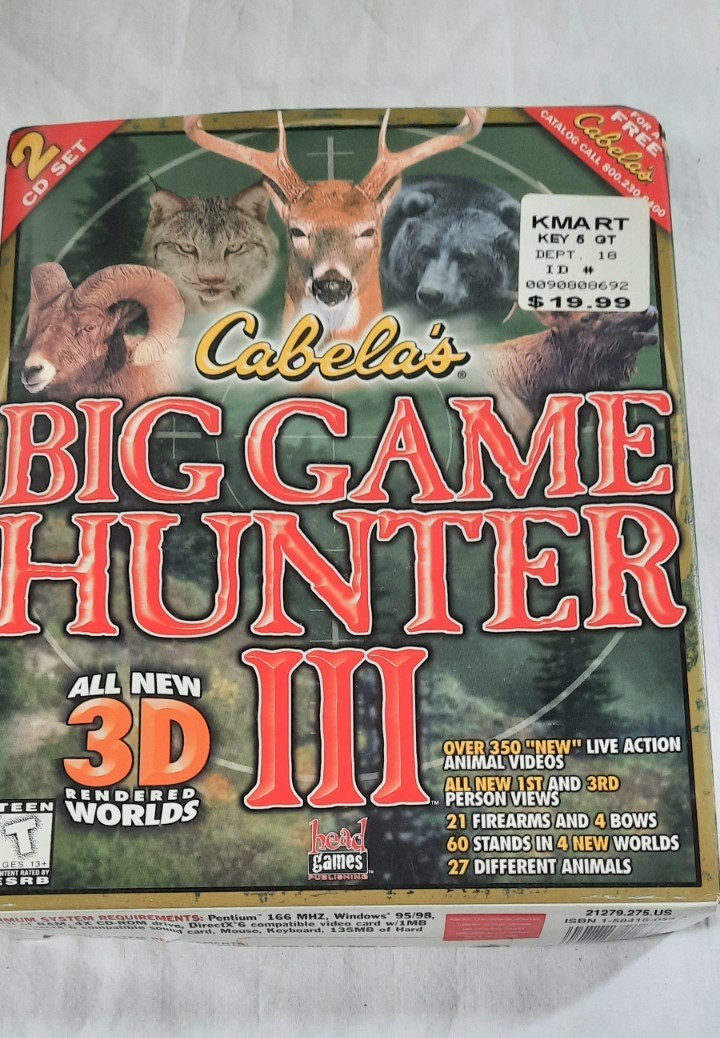 Cabela’s BIG GAME HUNTER 3 Big Box PC CD ROM 2 Disc Set 1998 SEALED NEW Complete