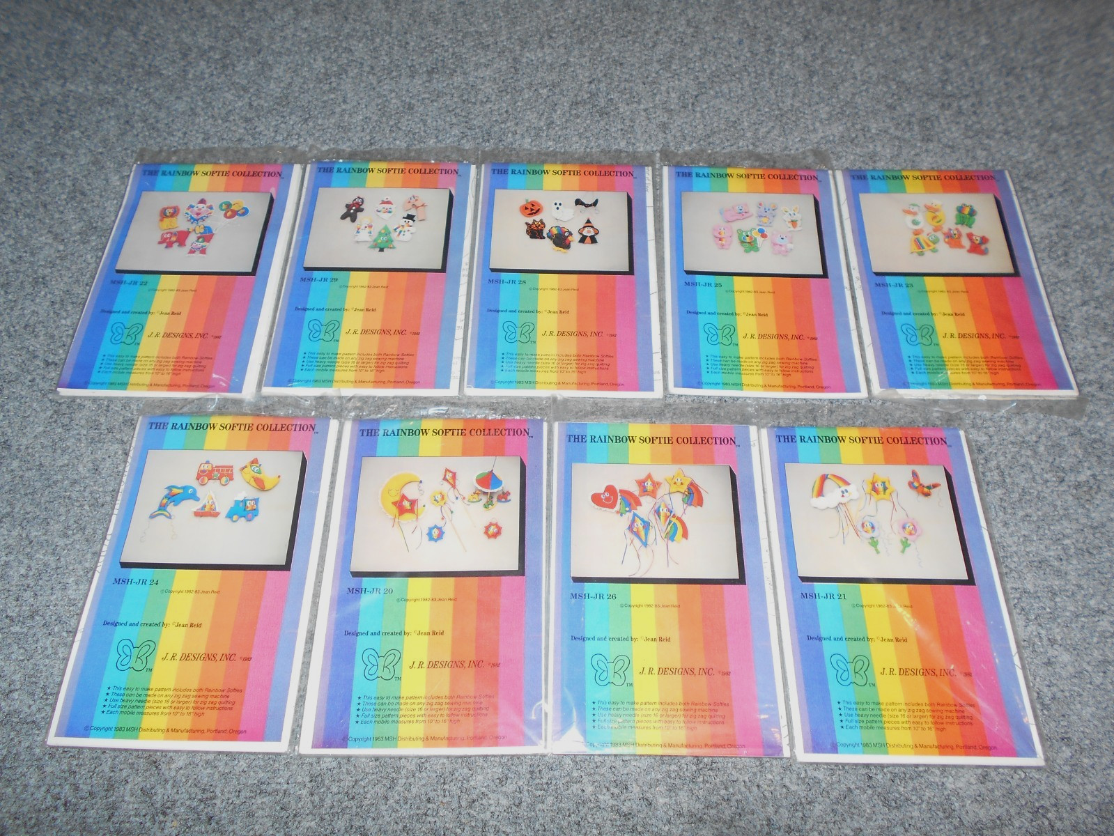 9 VTG 1982 RAINBOW SOFTIE COLLECTION JR DESIGNS MOBILES PATTERNS LOT          