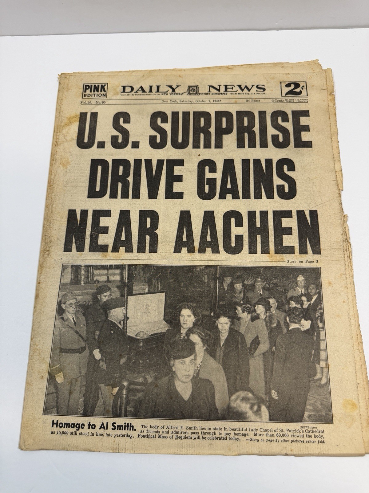 Daily News WW2 NY Newspaper 10/7/1944 U.S. SURPRISE DRIVE GAINS NEAR AACHEN