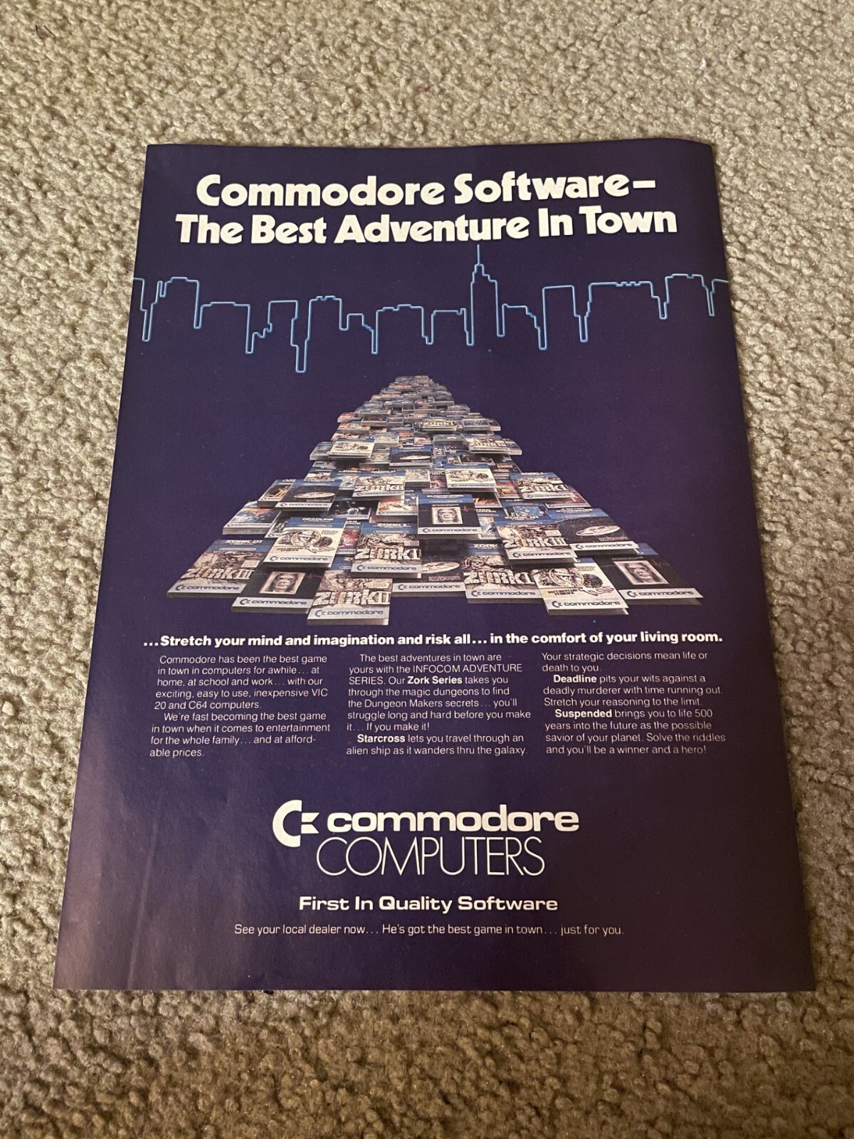 Vintage 1984 COMMODORE COMPUTERS SOFTWARE PRINT AD ZORK I II III STARCROSS