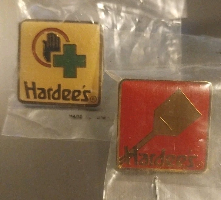 Vintage 1980s Hardee\'s Fast Food Employee Pins Lot of 2 - NOS Sealed In Pack