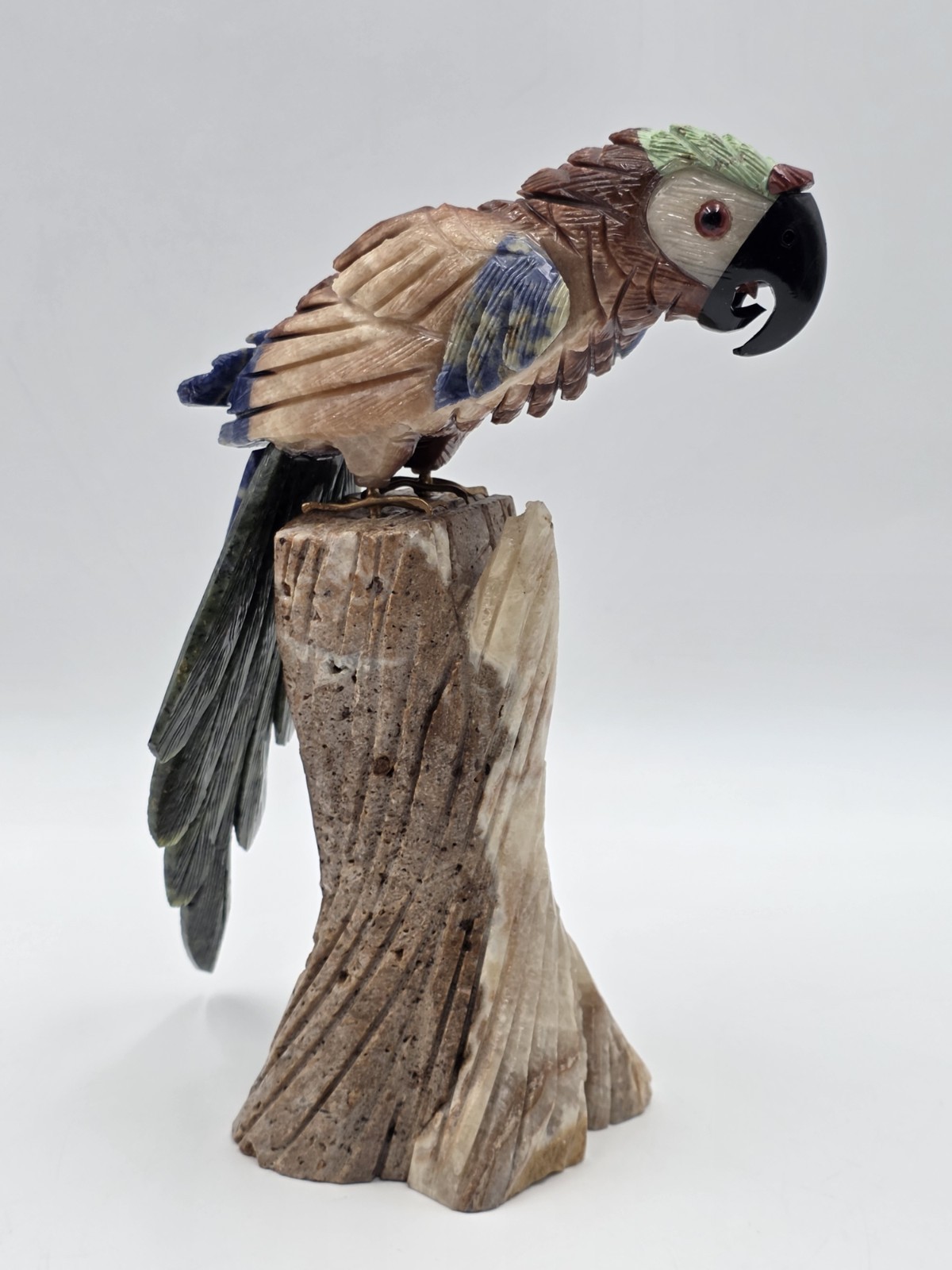 Vintage Hand Carved Macaw Bird Sculpture Rock Agate Crystal Stone Mineral Stone