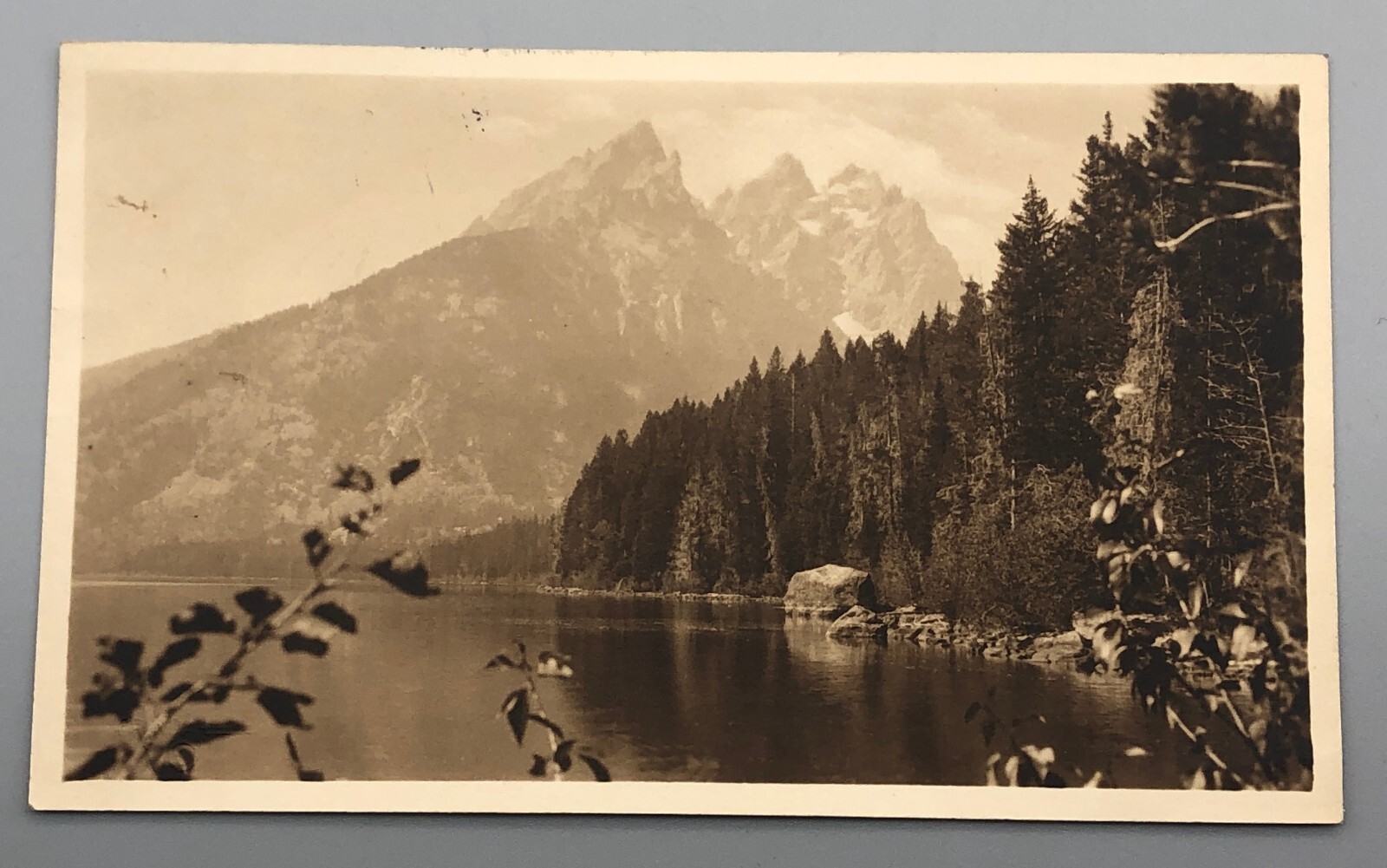 Antique 1925 Real Photo RPPC Postcard Teton National Forests Mountains Lake