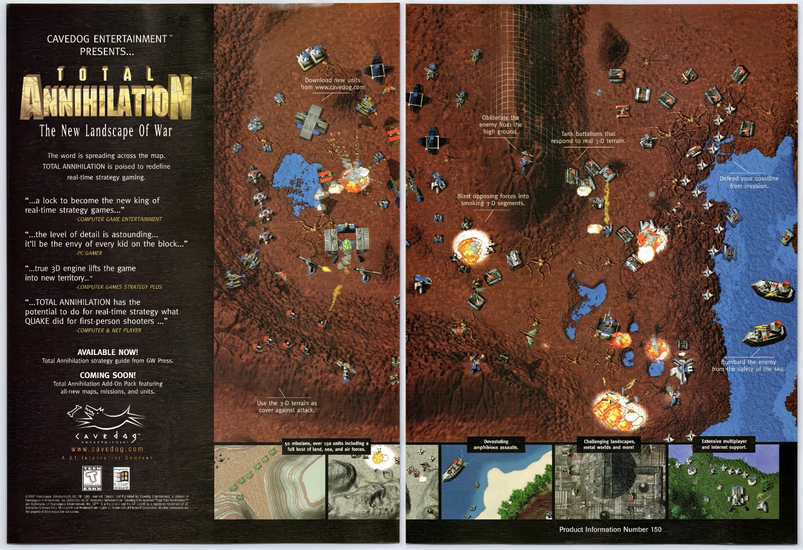 Vintage Print Ad 1997 Total Annihilation PC RTS Game Original Promo Poster Art