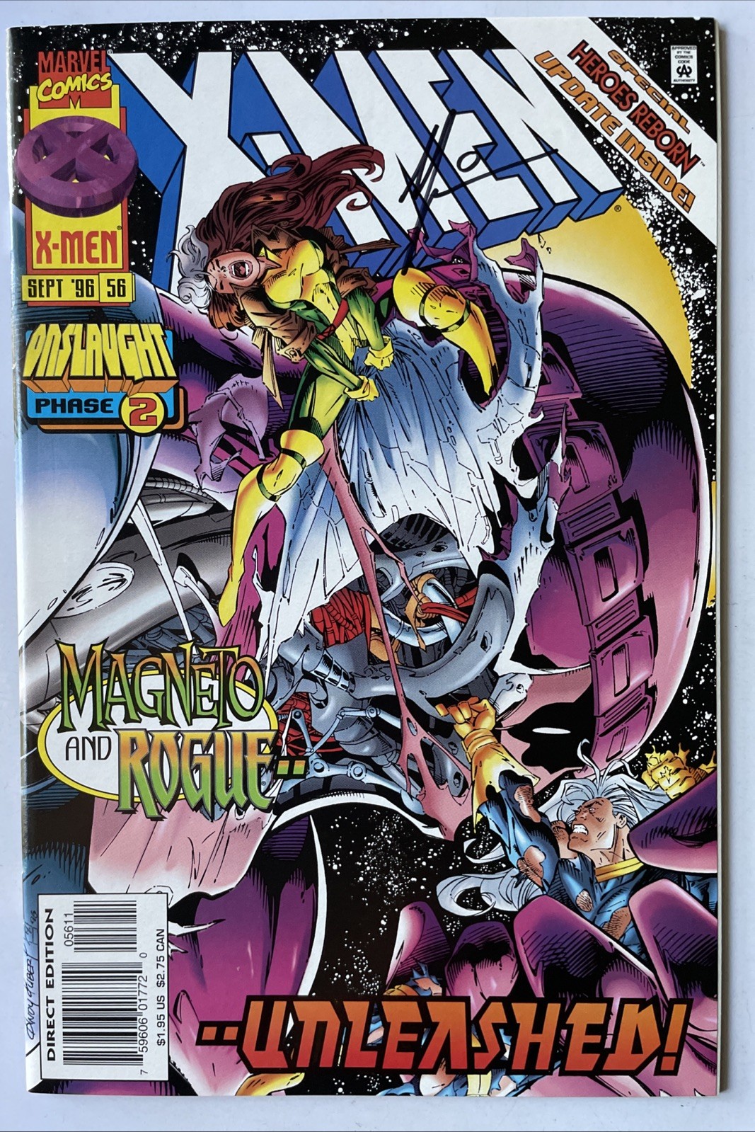 X-Men #56 • 1x Signed By Art Thibert Onslaught Phase 2 Magneto & Rogue