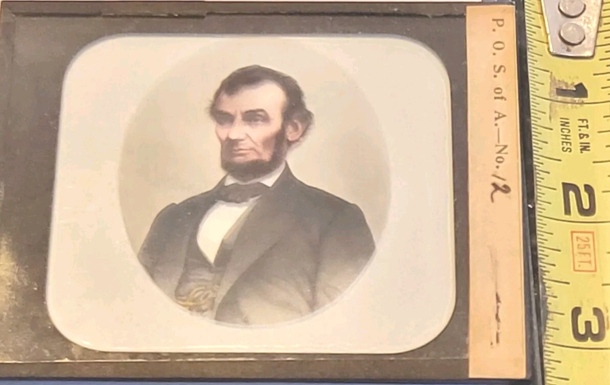 RaRe 1870s P.O.S of A Hand Colored Abraham Lincoln Magic Lantern Ecconomic Slide