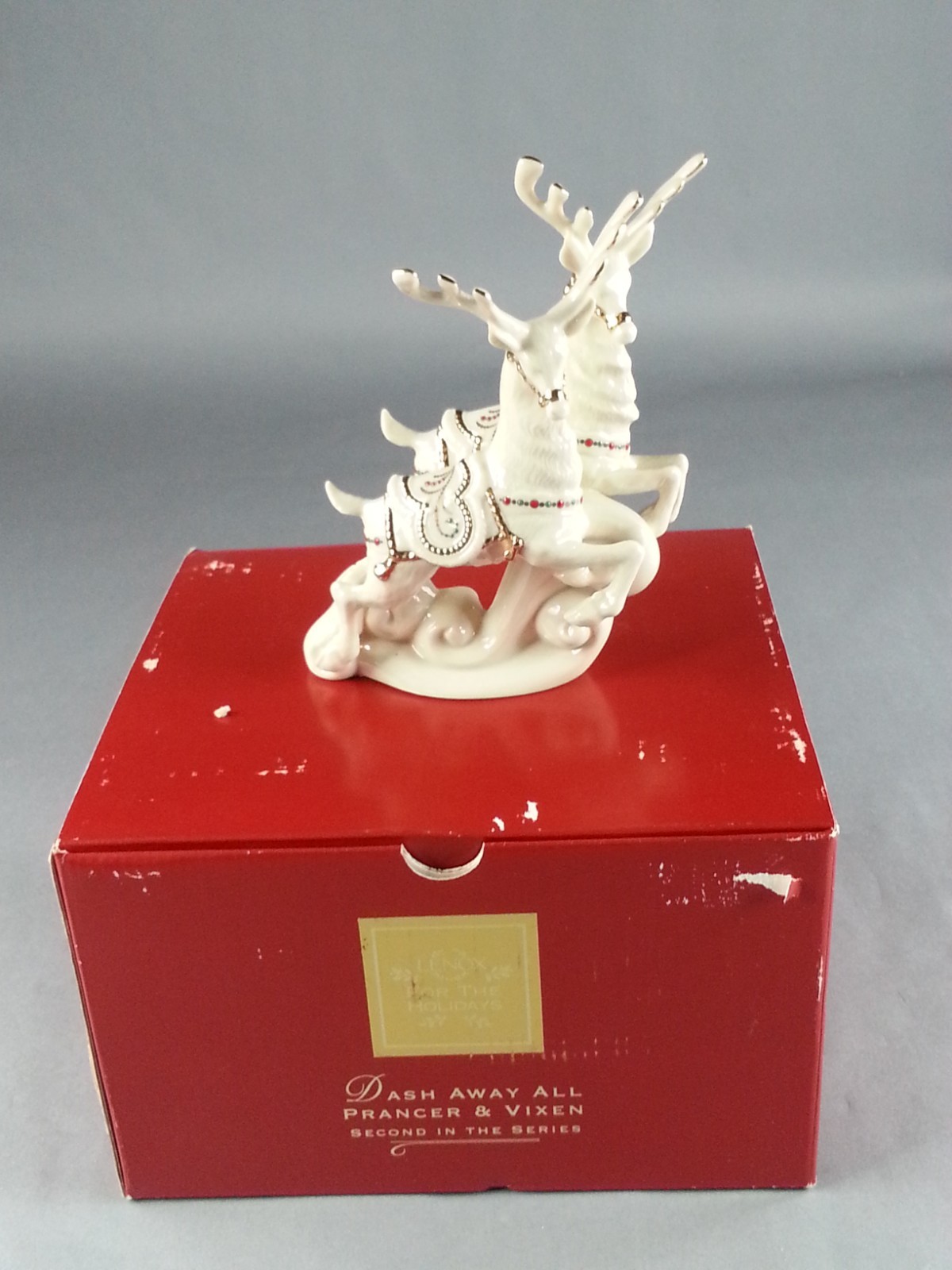 Vintage 1999 Lenox Dash Away All Prancer & Vixen  Box Christmas Holiday Reindeer