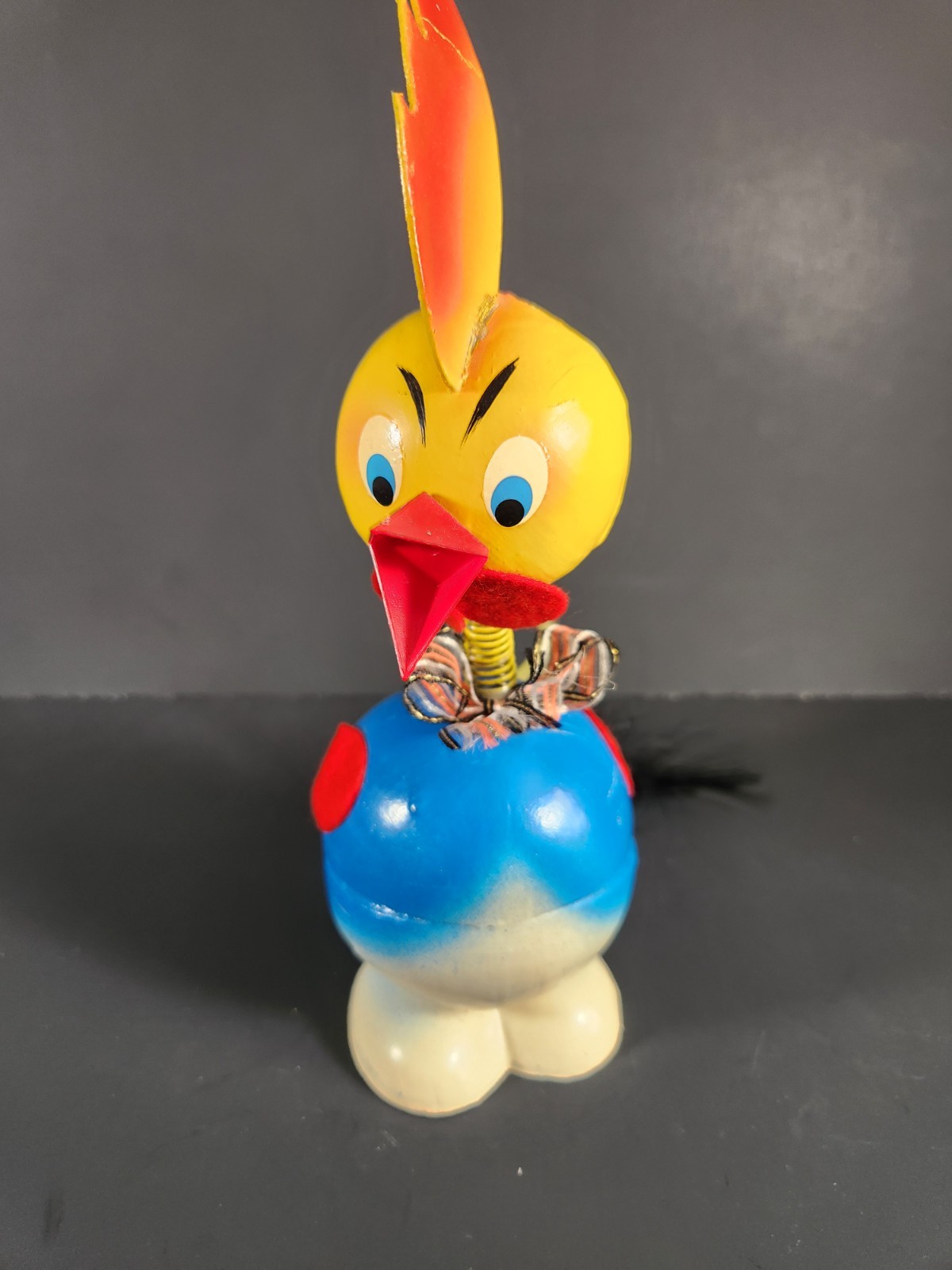 Vintage Paper Mache Nodder 9” BOBBLE HEAD CHICKEN -  MADE IN WESTERN GERMANY