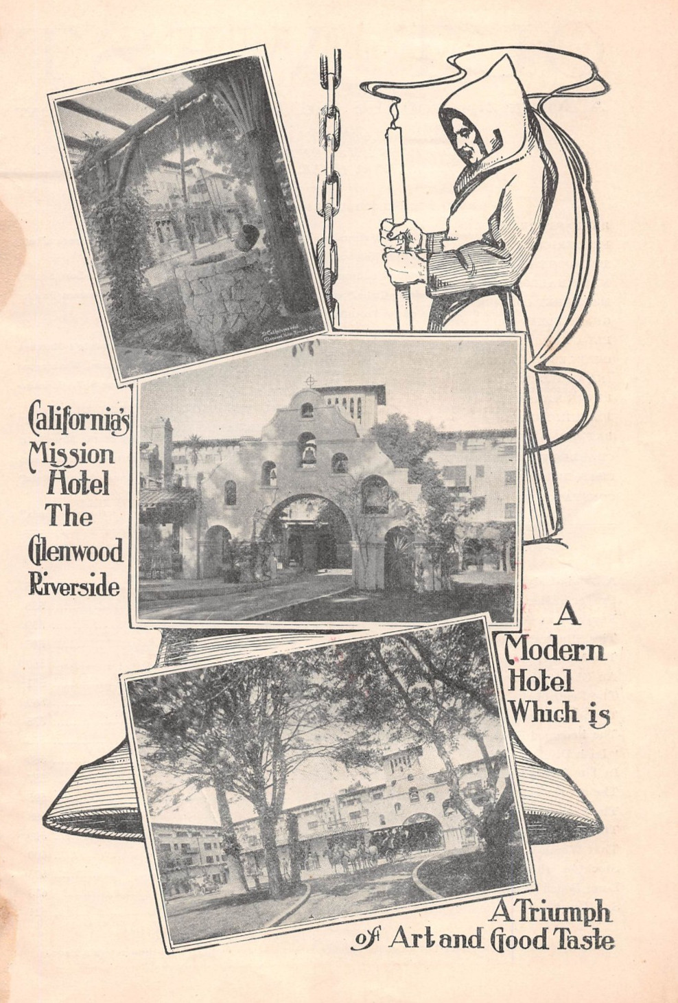 antique 1905 print ad California's Mission Hotel THE GLENWOOD Riverside CA
