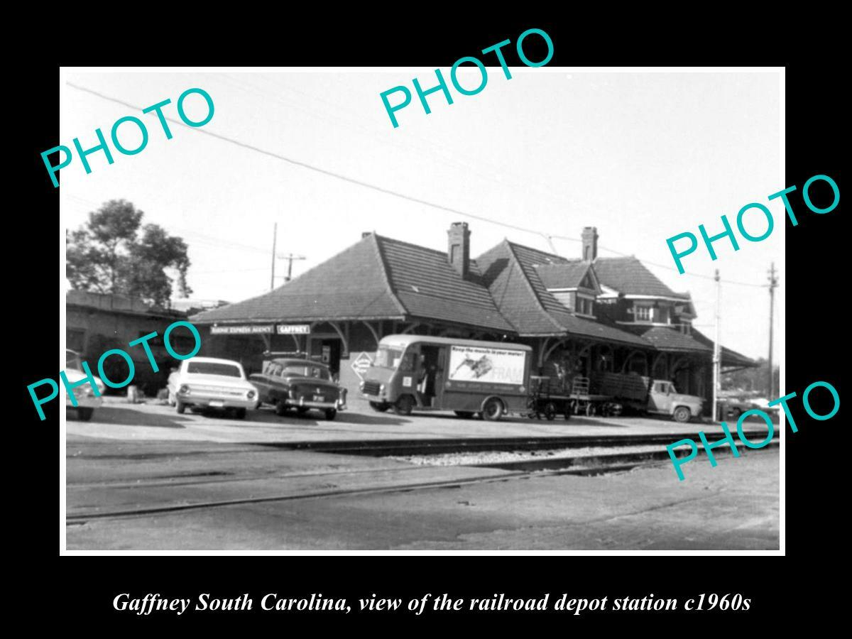 OLD POSTCARD SIZE PHOTO OF GAFFNEY SOUTH CAROLINA RAILROAD DEPOT STATION c1960s