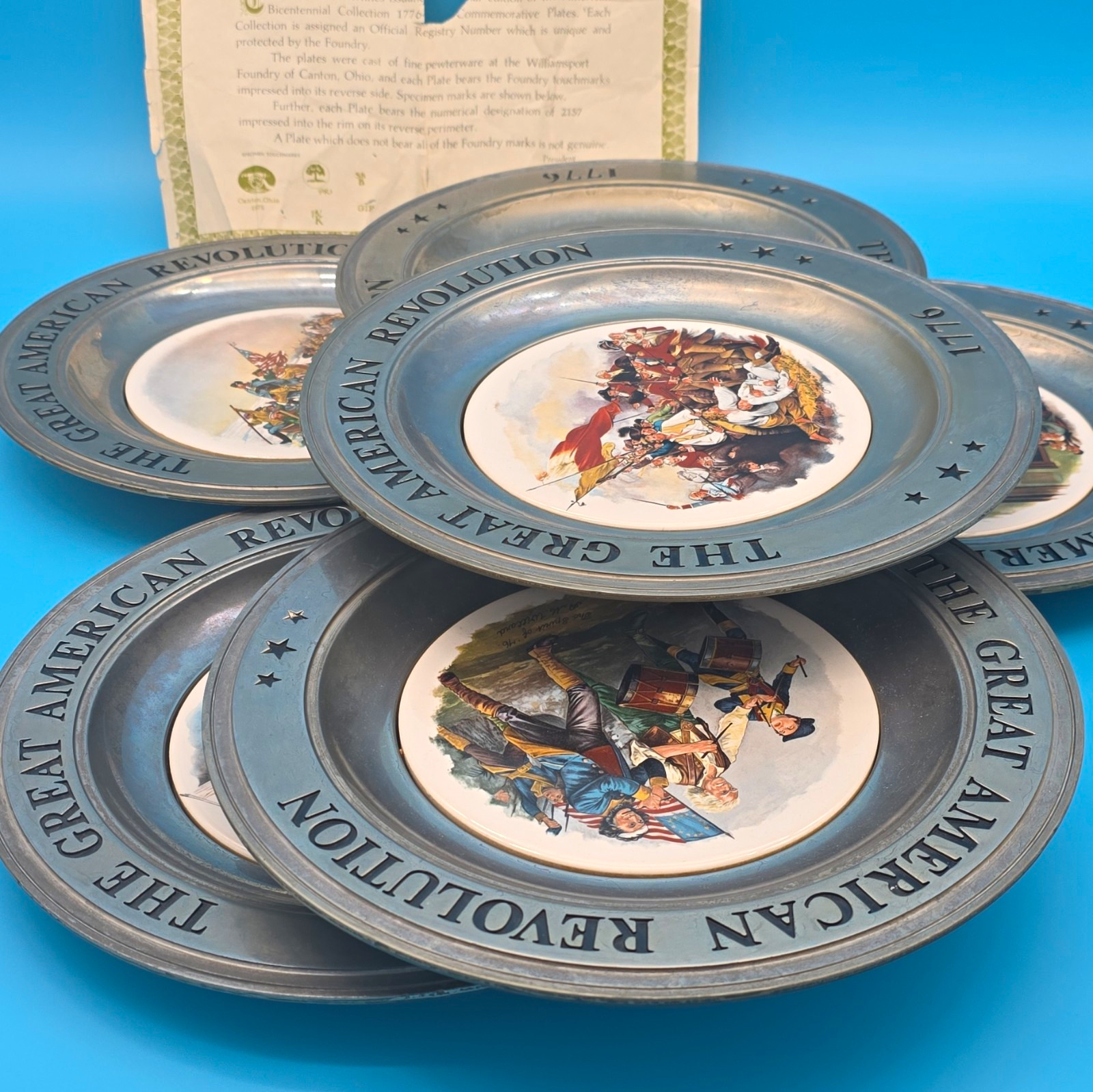 ​Vintage 1970s The Great American Revolution 1776 Pewter Commemorative Plates |