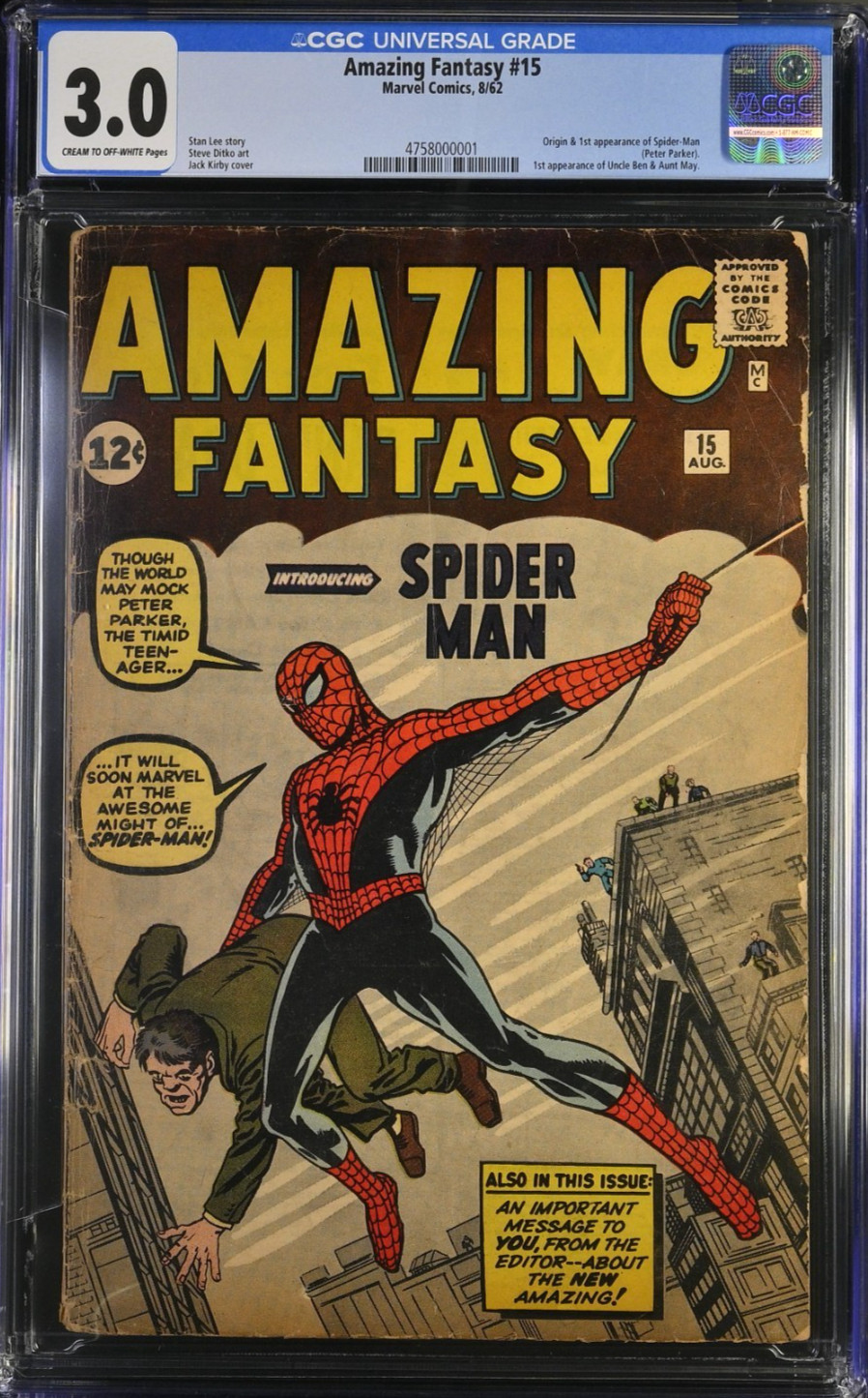 Amazing Fantasy 15 CGC 3.0 Marvel 1962 1st Spider-Man