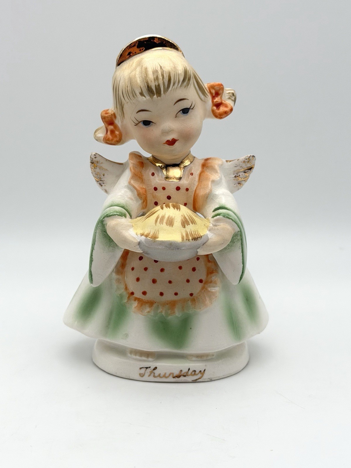 Vintage 1957 Lefton Japan Thursday Angel With Pie KW255 Thanksgiving Decor