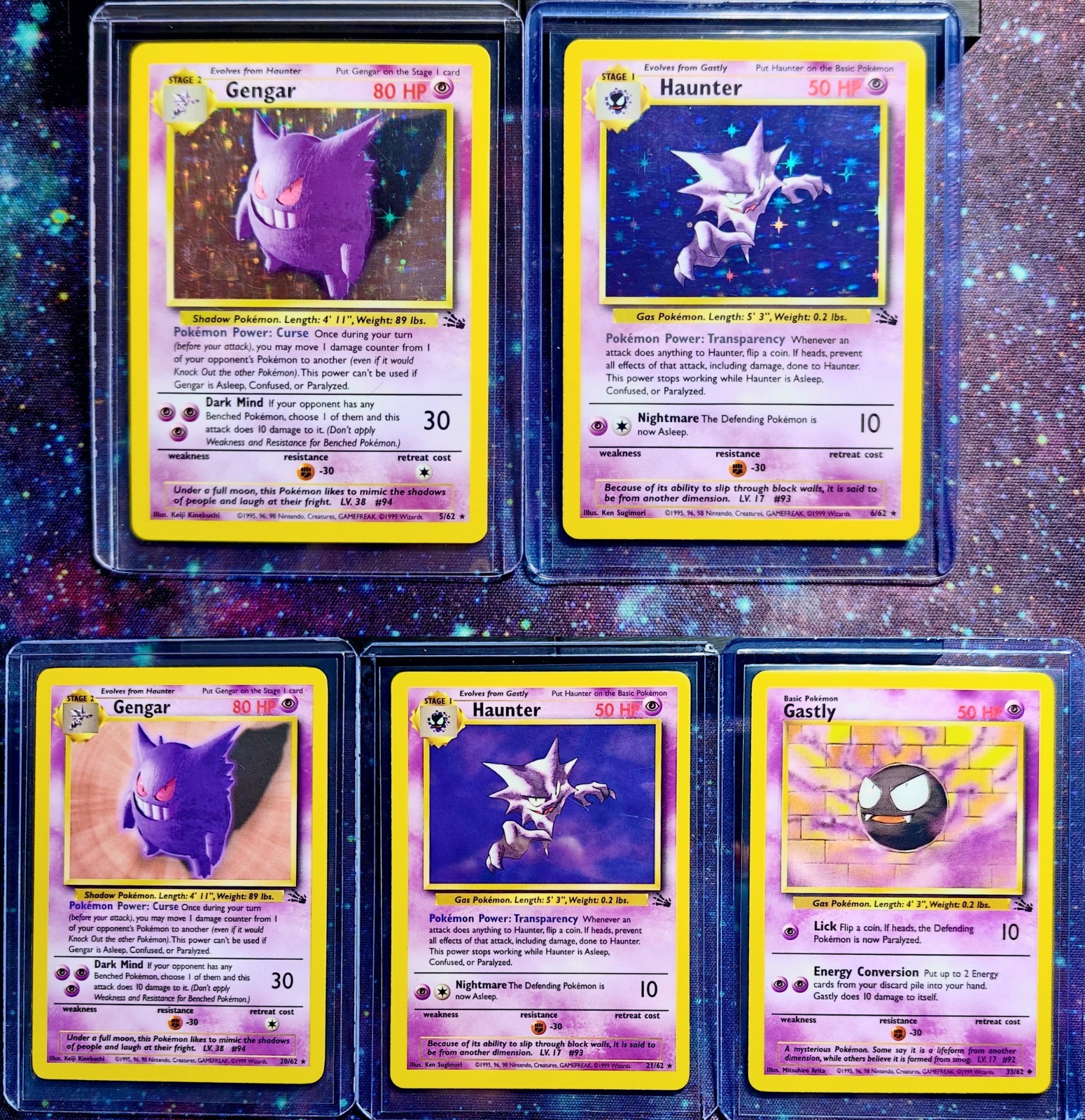 1999 Pokemon GENGAR & HAUNTER Fossil HOLO Complete (5-card) Set