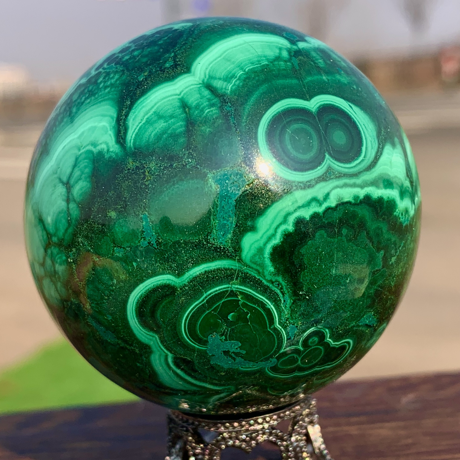273G Natural glossy Malachite ball crystal sphere mineral sample healing