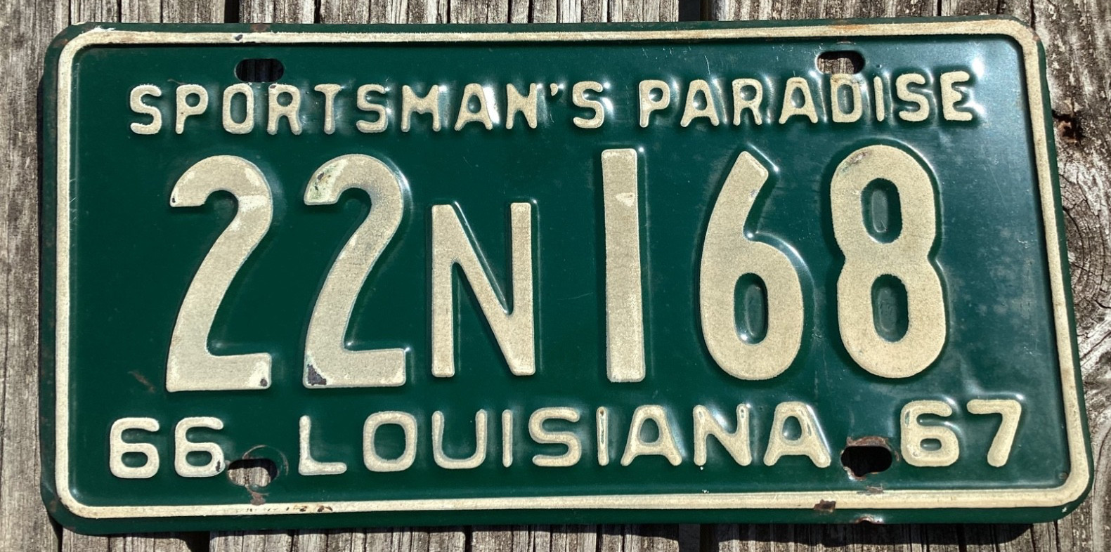 1967 LOUISIANA MARS BASE 1966 PECAN ISLAND LICENSE PLATE ABBEVILLE