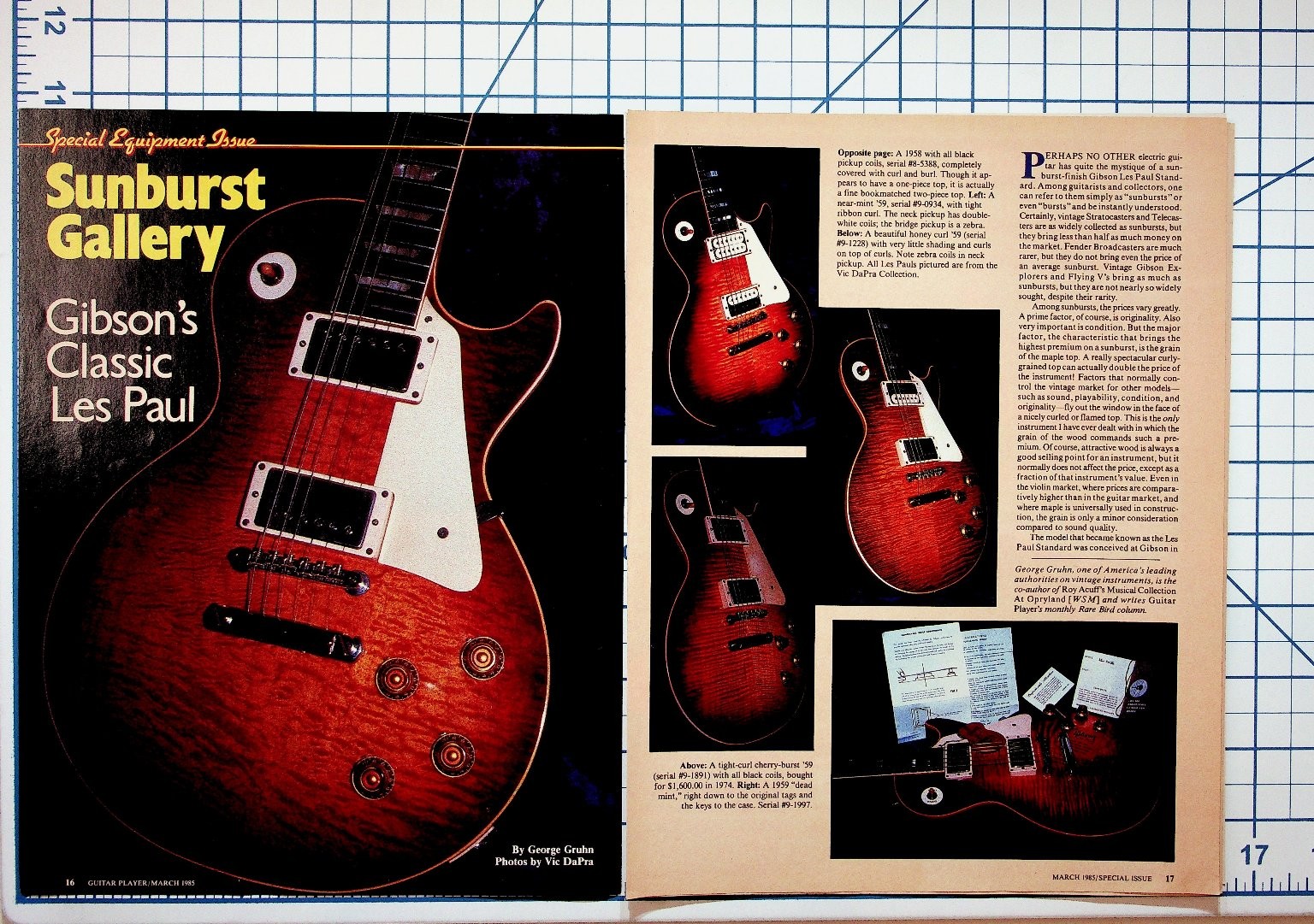 Vintage 1991 Gibson Les Paul Sunburst Gallery Guitar Magazine Article Pages