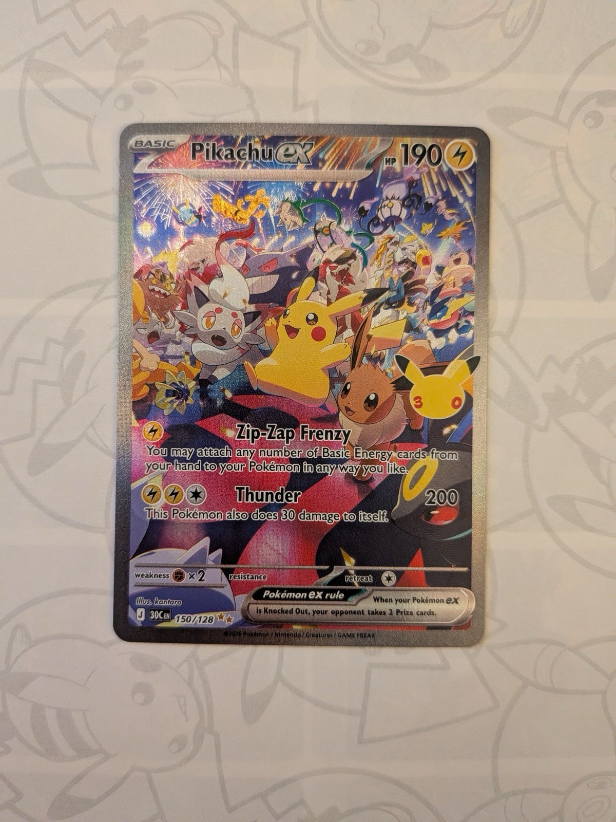 Pikachu Ex 150/128 Night 30th Celebration Anniversary SIR Pokemon TCG NM