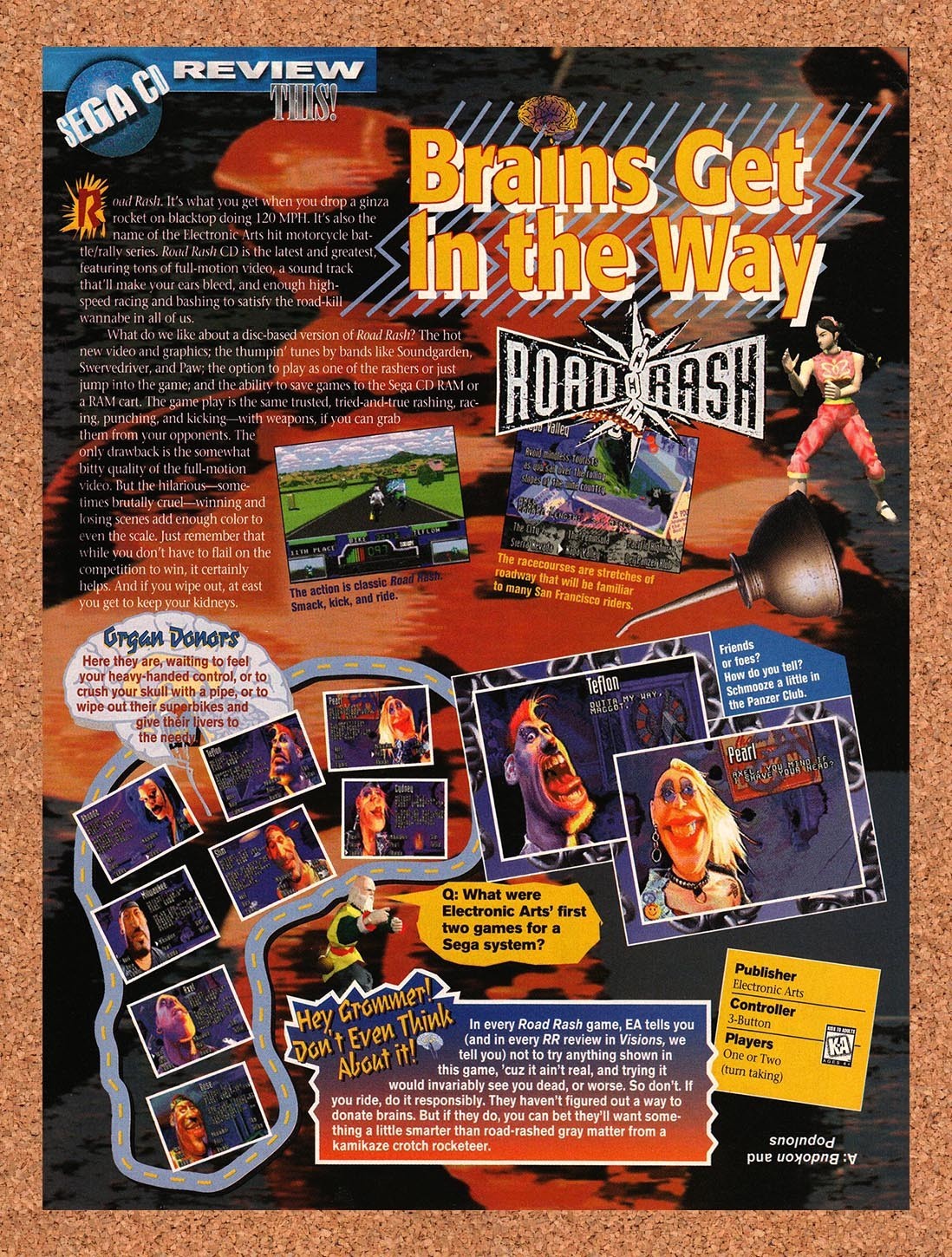 1995 Road Rash Sega CD Original Advertisement / Retro Promo vr1