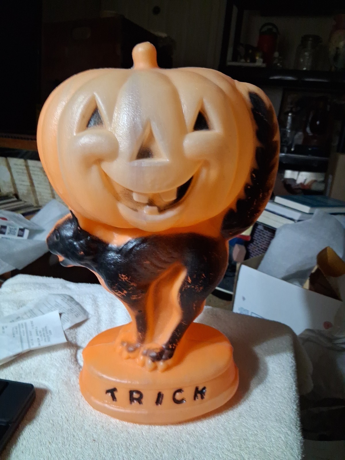 Vintage Halloween Black Cat Pumpkin General Foam Plastics 14\