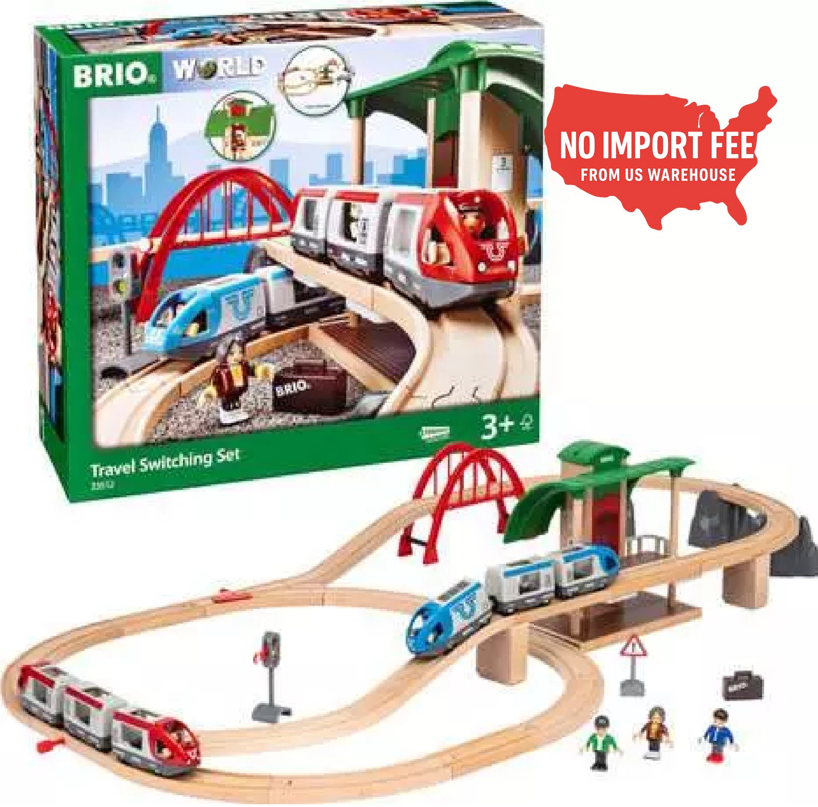 BRIO WORLD Travel Rail Set [Total 42 Pieces] Ages 3 and up (Electric Vehicle