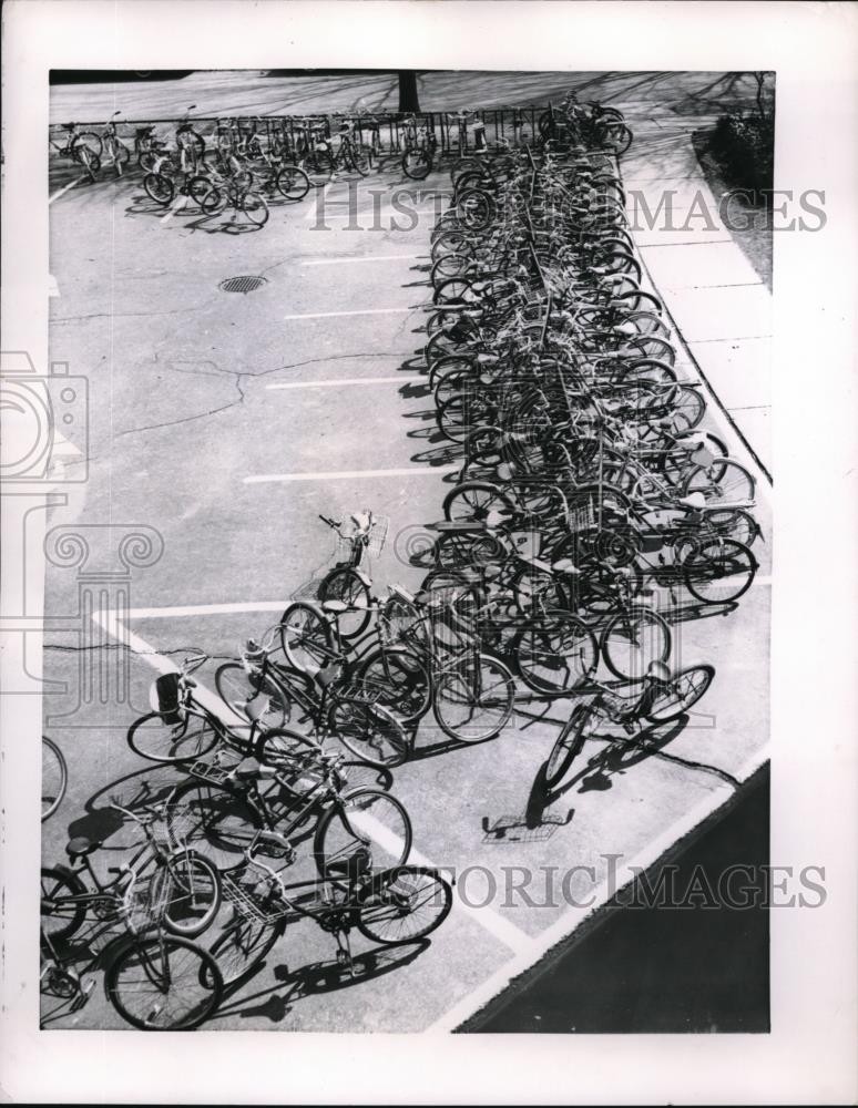 1962 Press Photo Bicycles in racks at Cleveland Heights school yard - nec99661