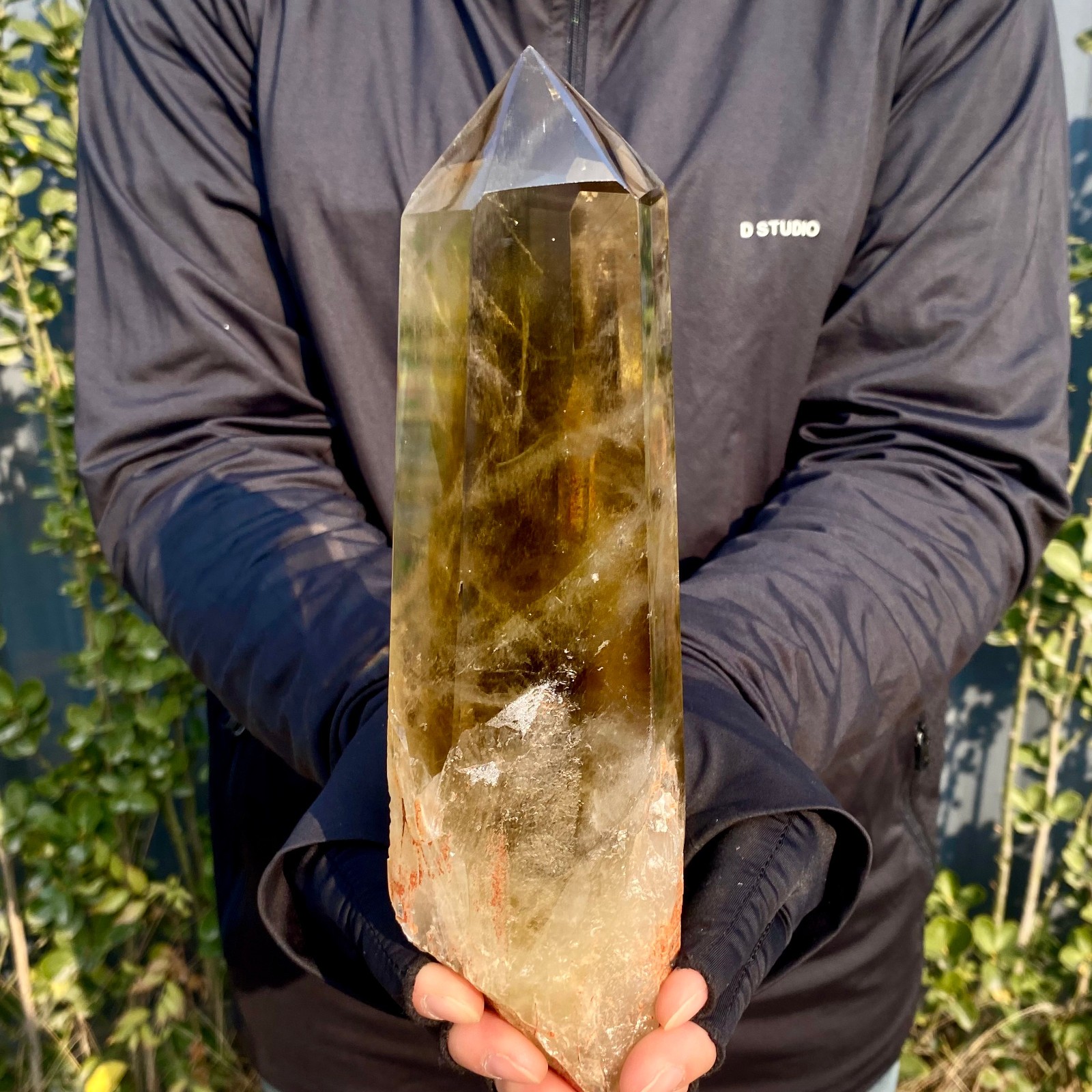 2.12LB Natural Clear Yellow Crystal Obelisk Quartz Energy Tower Point Reiki Heal