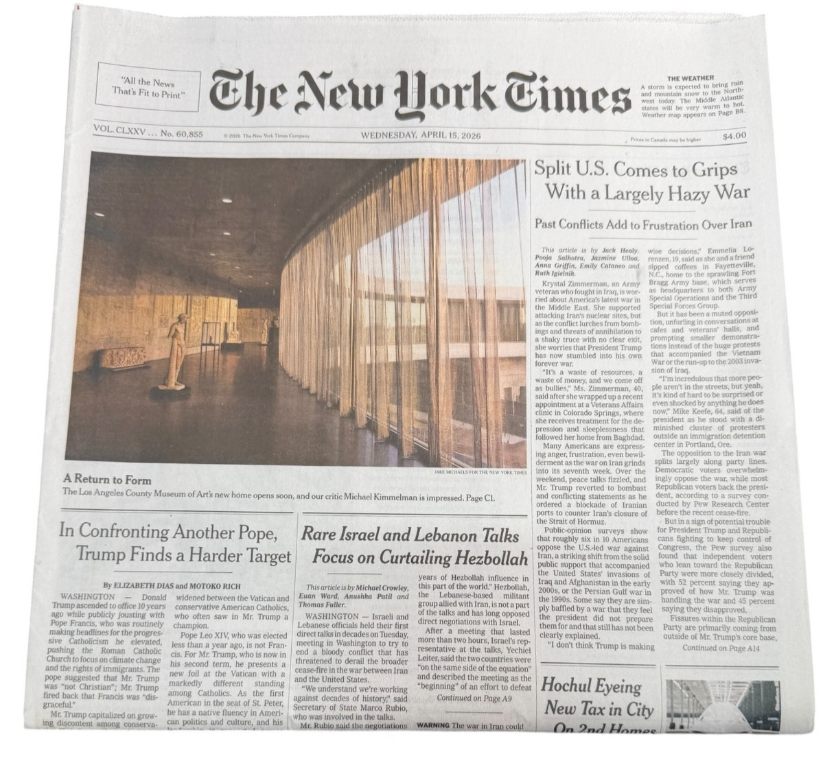 The New York Times Newspaper April 15 2026 Confronting Another Pope COMPLETE NYT