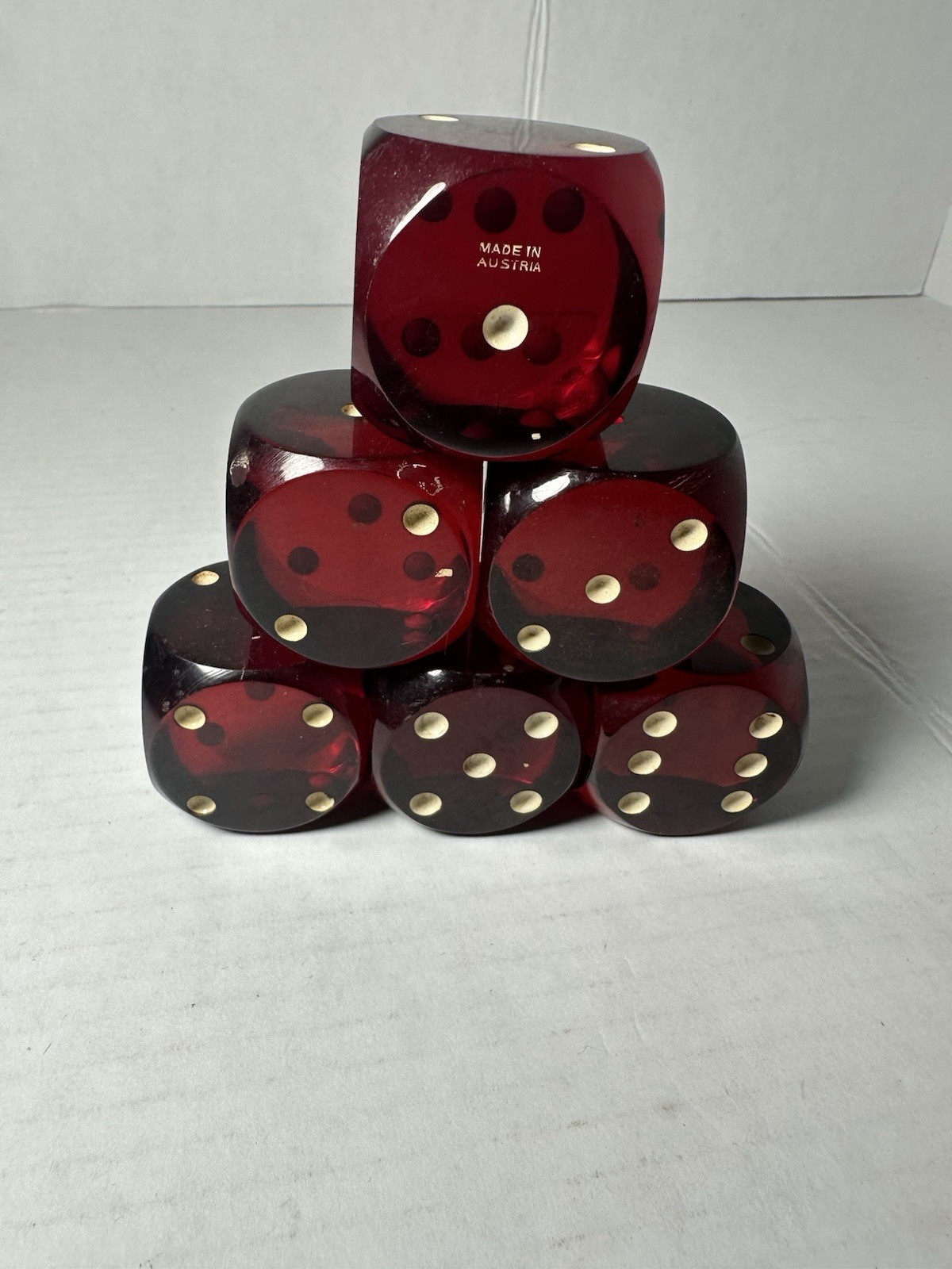 Super Rare Set Of 6 Cherry Red Vintage Large, 1.5” Dice Made In Austria