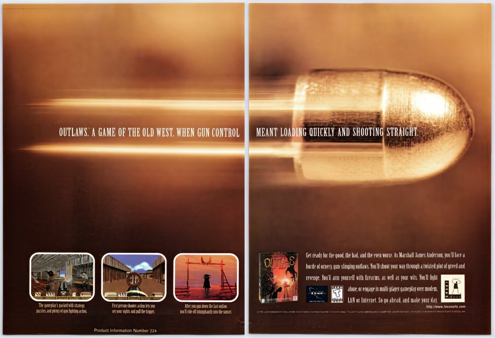 Outlaws - PC FPS Game Original 1997  Vintage LucasArts Promo Print Ad Poster Art