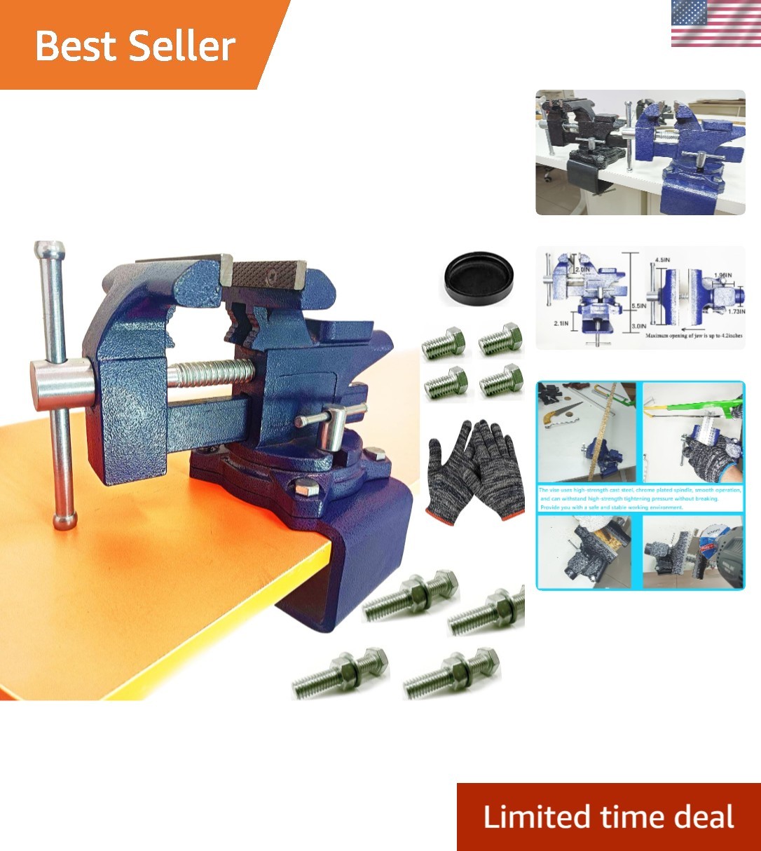 Upgraded Universal Clamp-On Vise, 270° Swivel Base, 4.5