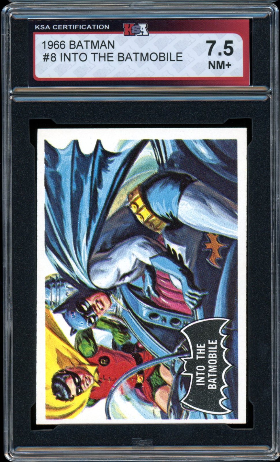 1966 TOPPS USA BATMAN BLACK BAT #8 Into The Batmobile KSA 7.5 NM +