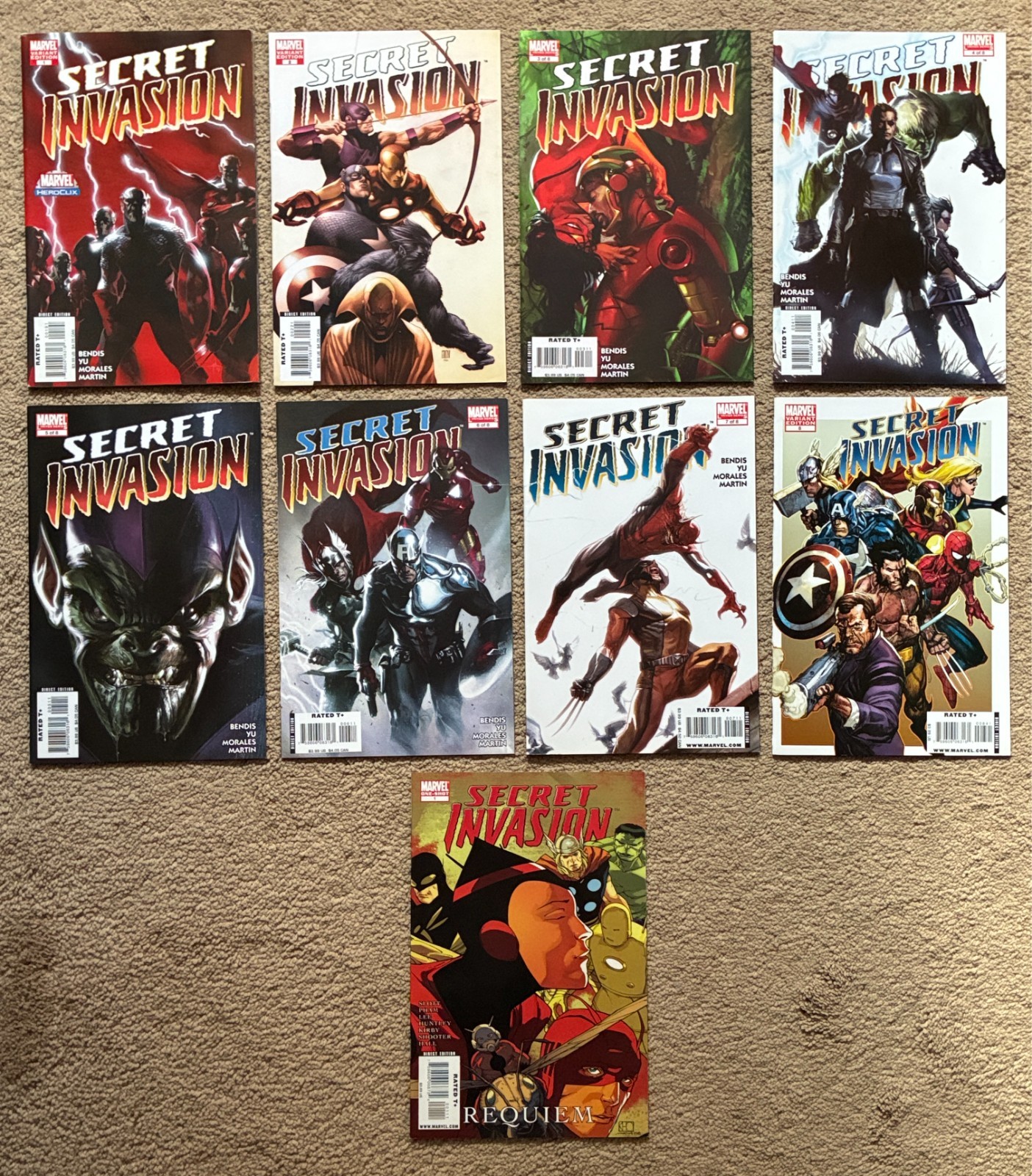 2008 Marvel Secret Invasion Complete Set 1-8 and Requiem 9 comics 1st prints