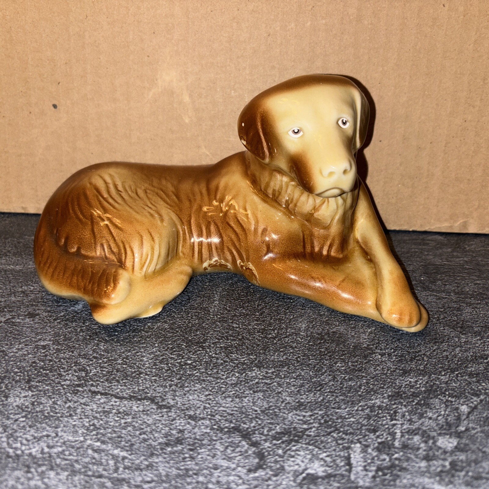 Vintage Porcelain Brazil Toth Labeled Dog Figurine, 7.25 Inches Wide #T